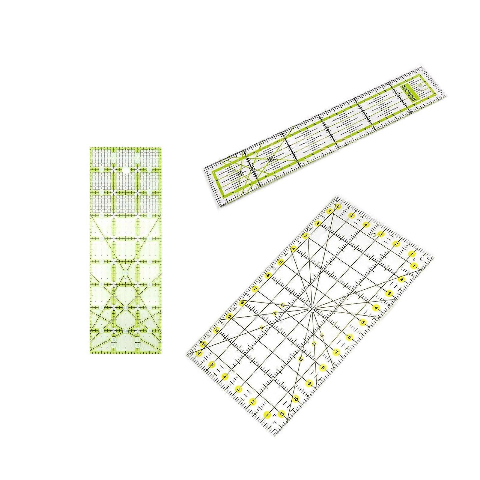 QuiltLinealSet, 3Piece Pack, Transparent Acrylic, Quilting Ruler for Precise Cutting, 3 Different Styles (16.5 x 30.5 cm, 7.6 x 22.9 cm, 5 x 30 cm)