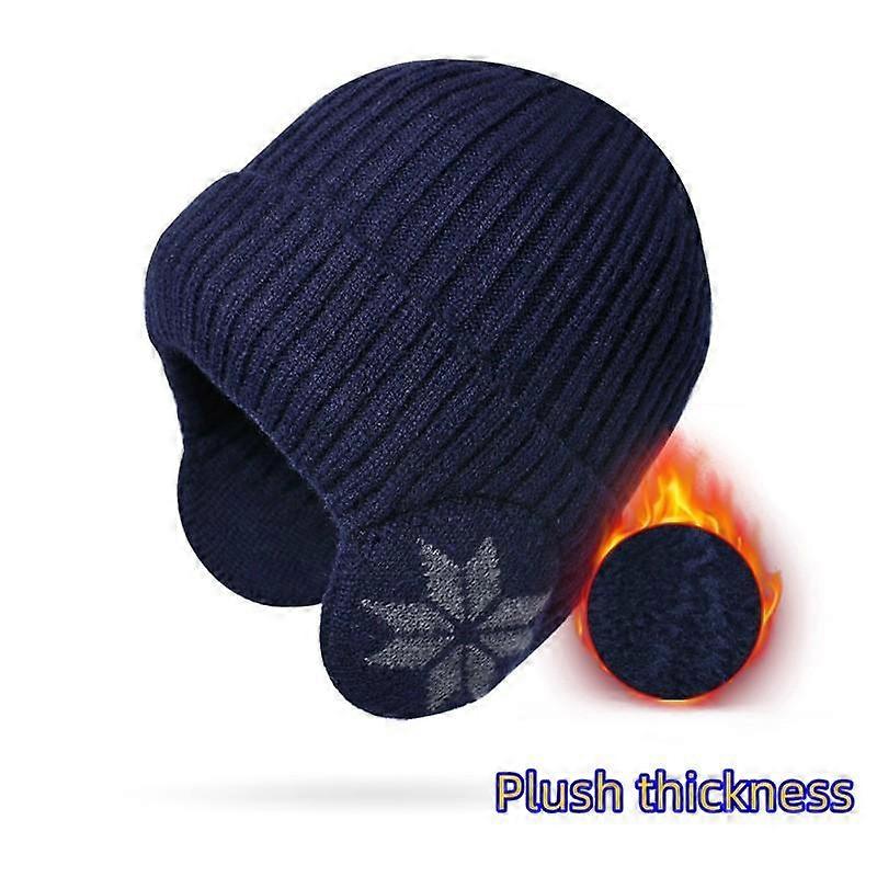 Unisex Snow Flake Earflap Knitted Hat Fashion Outdoor Keep Warm Winter Hat Casual Add Fur Lined Beanie Cap