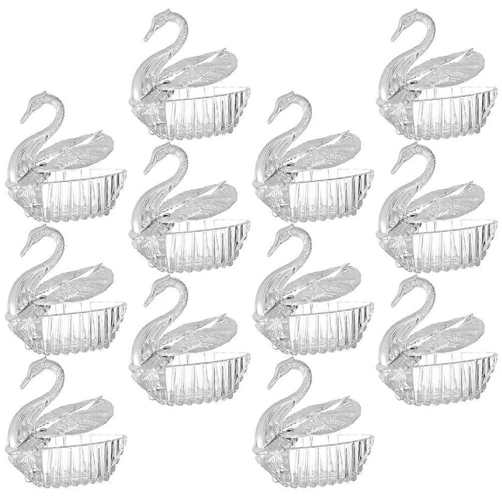 Swan Shape Candy Box for Storage with Delicate Swan Pattern Plastic Silver Color 12pcs