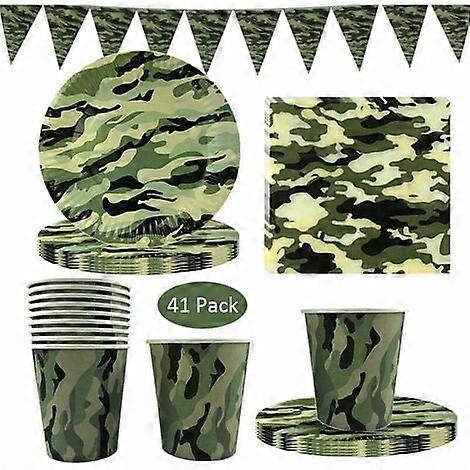 41 Pack Camouflage Disposable Tableware, Camo Party