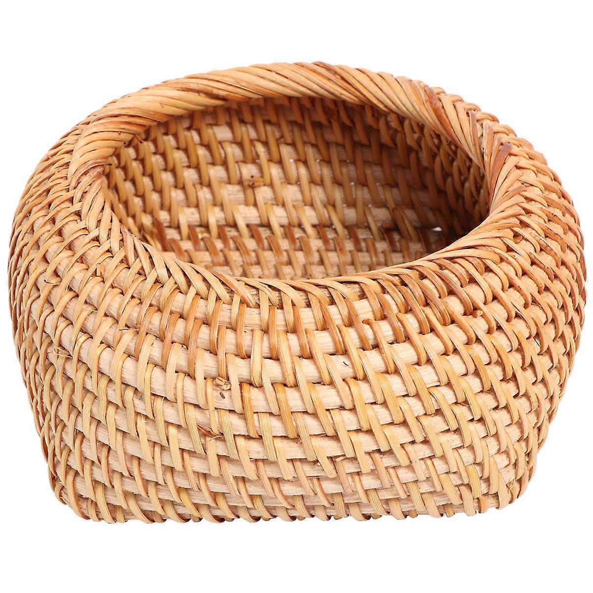 Handmade Rattan Storage Box Breathable Household Rattan Plate for Home Use Size S 8 x 8x 4.5cm 1Set