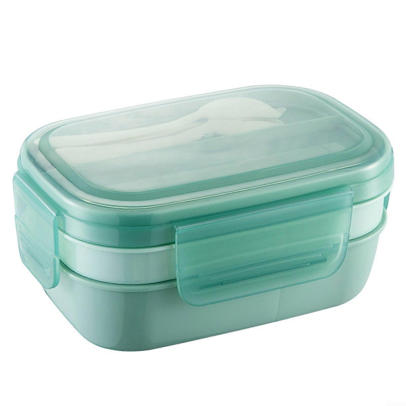 BPA salad bowl lunchbox with 3 compartments, portable food container, 1900 ml capacity (light green) Light Green