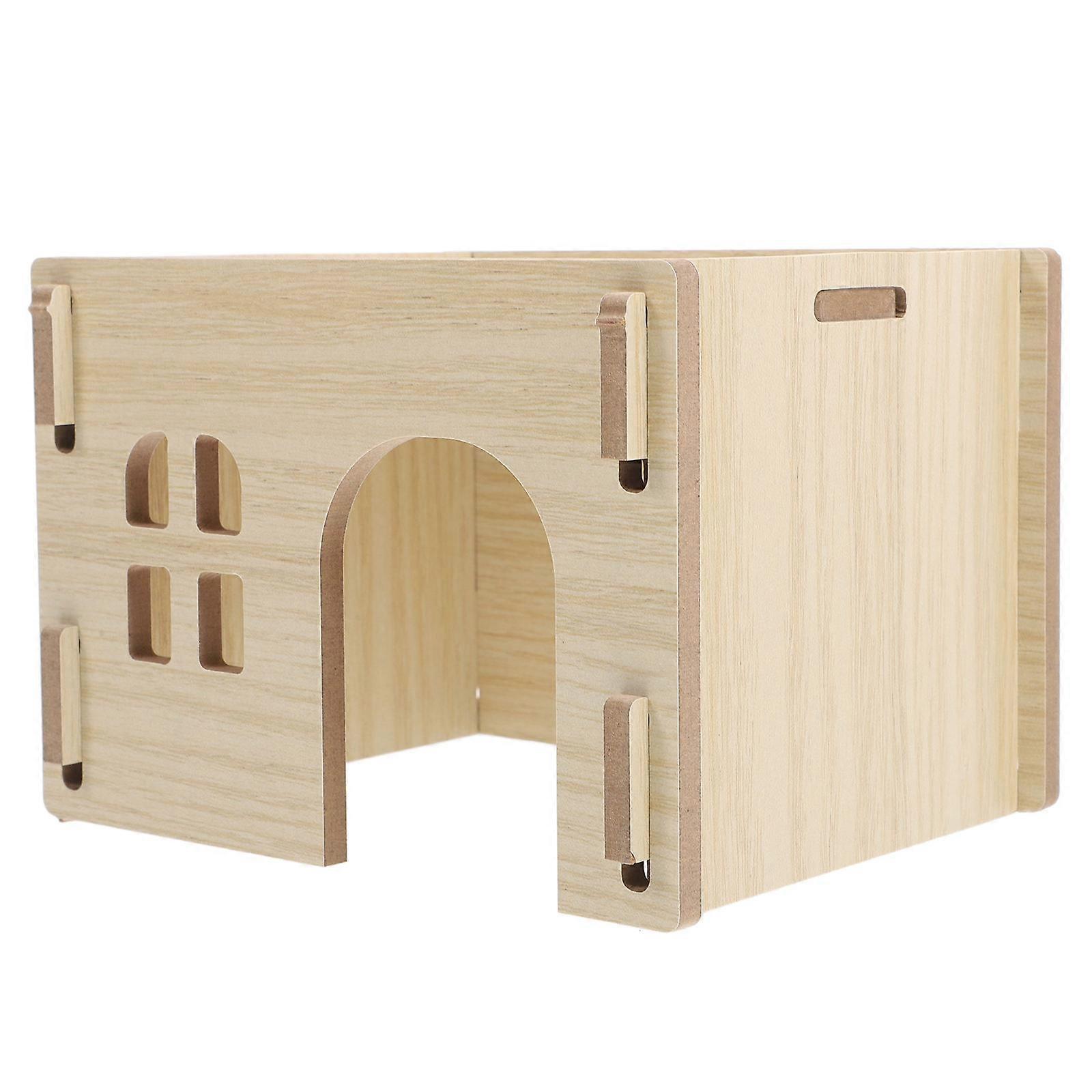 Wooden Hamster Hideout House Versatile Bunny Hut for Guinea Pig Chinchilla Rabbit Durable Habitat with Feeding Station Safe Small Animal Shelter