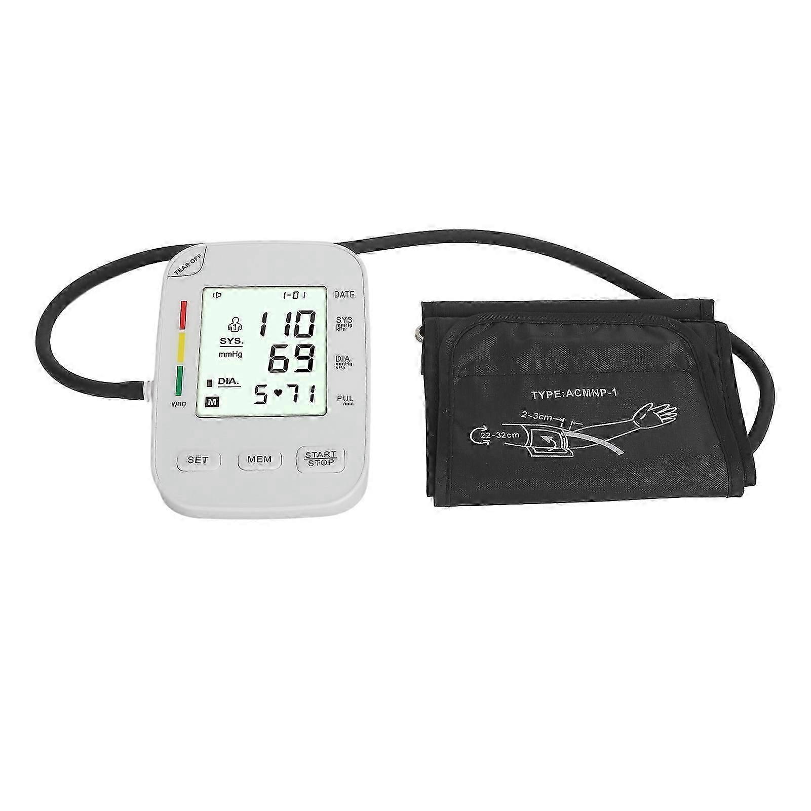 Digital Blood Pressure Monitor Automatic Upper Arm Cuff for Home Use Large Size White Panel