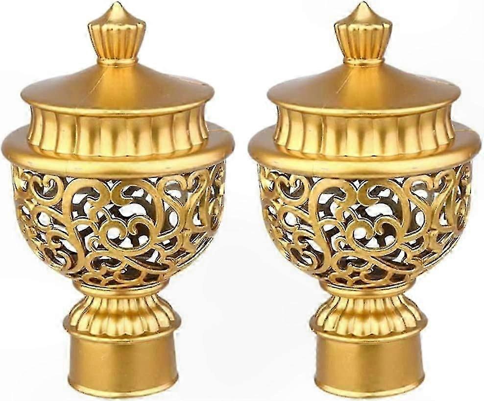 Decorative Curtain Rod End Caps, Gold Hollow Finials for Curtain Poles (Set of 2)