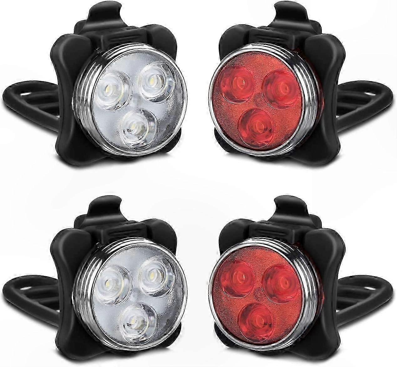 Bike Light Set with Rechargeable Battery, 4 Lighting Modes, Easy Installation, 650mAh Lithium Battery Included, 2 Packs