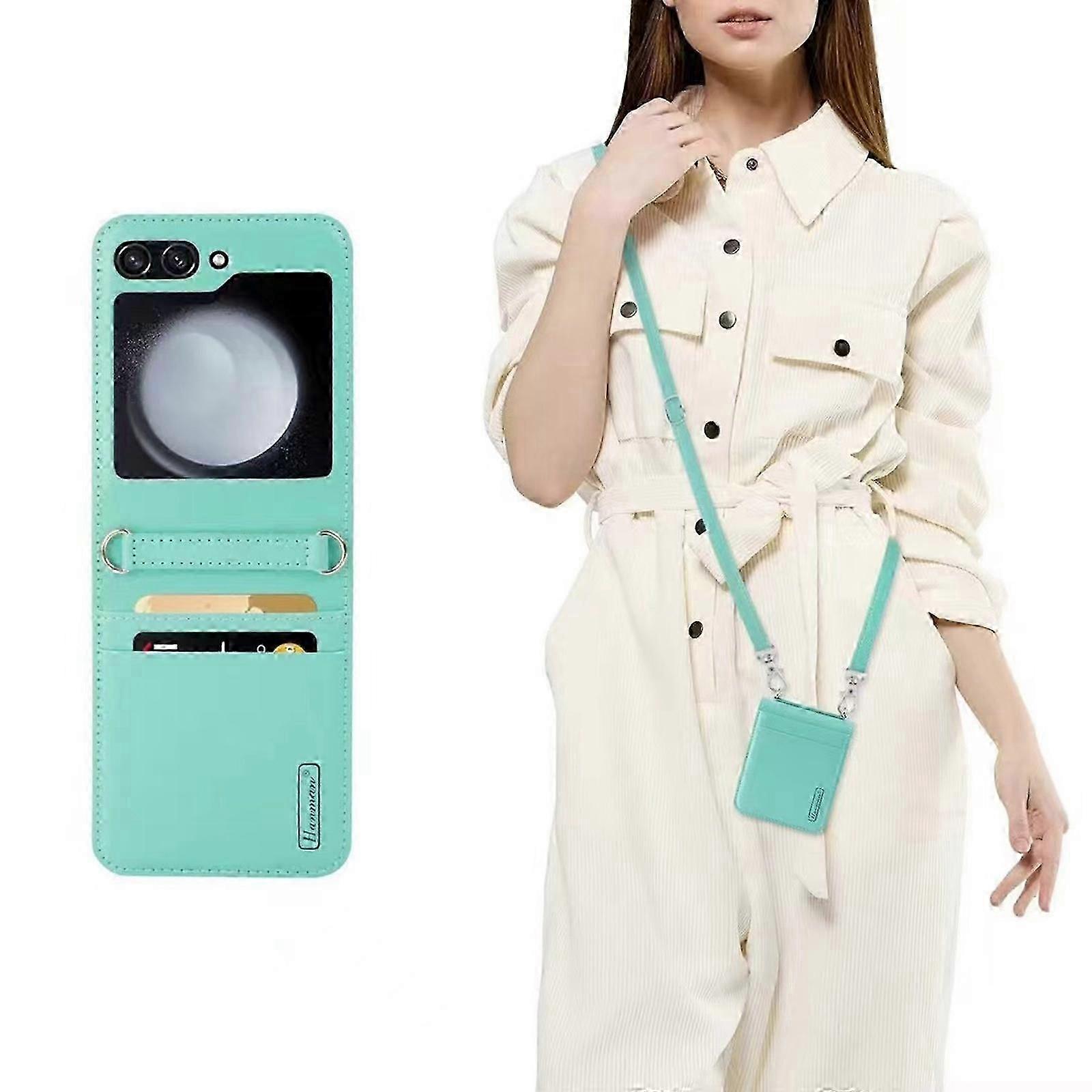 for Samsung Galaxy Z Flip 6 Luxurious Leather Case with Card Slots, Z Flip 6 with Wrist Strap and Adjustable Shoulder Strap