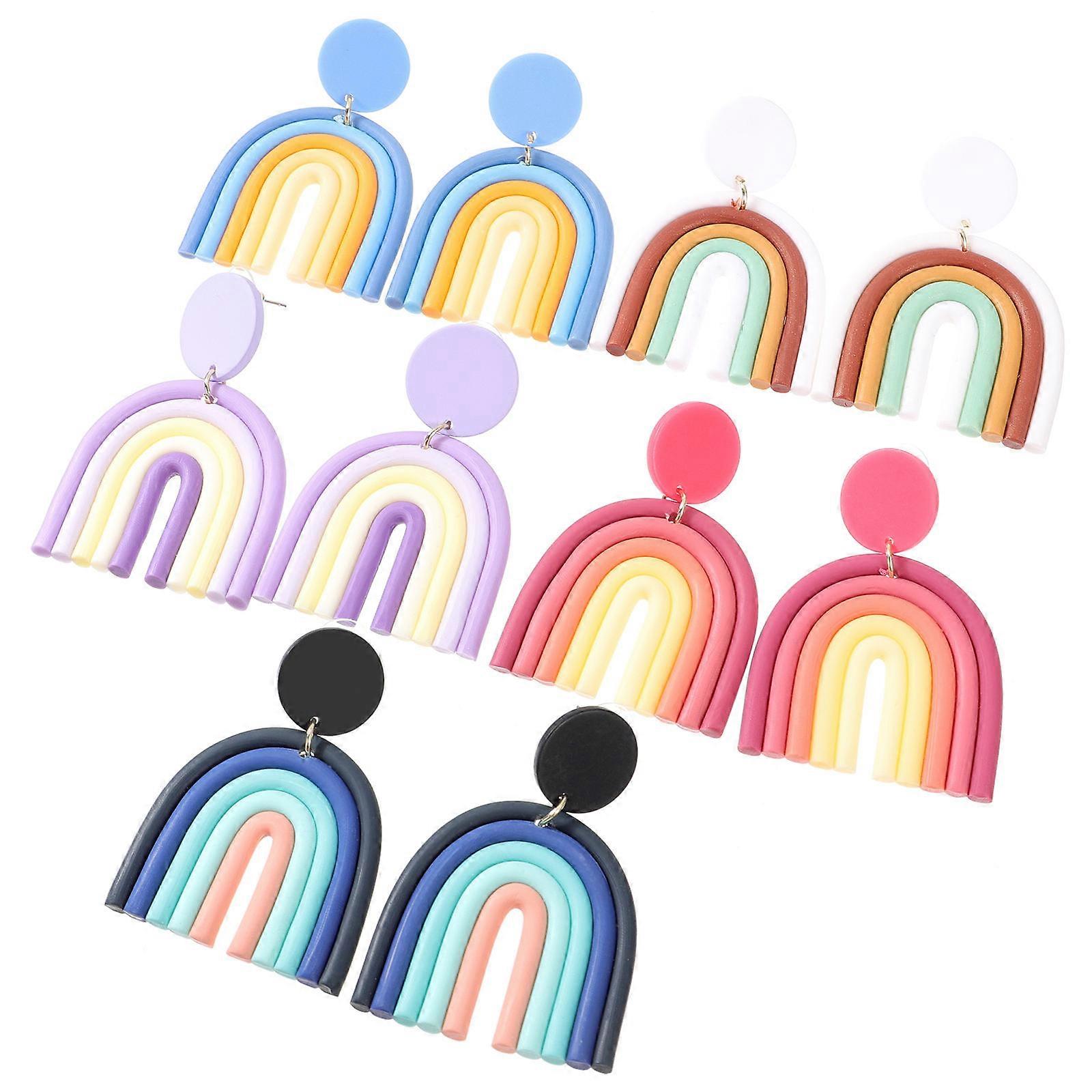 Rainbow Ear Earrings Made of Soft Clay for Decor Assorted Color Adds Fashion to Any Outfit