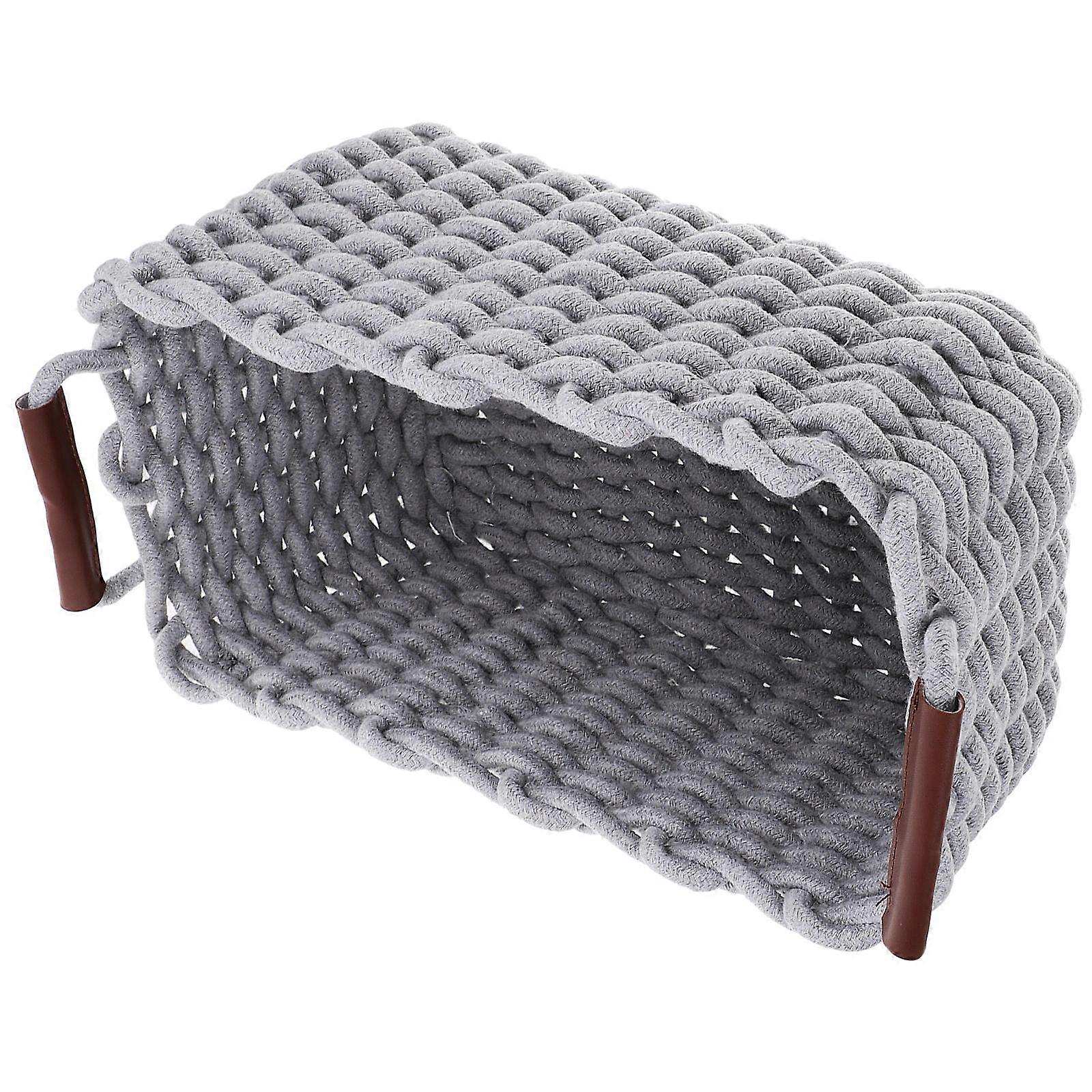 Rectangular Cotton Rope Storage Basket For Cosmetics And Snacks In Grey 1Set