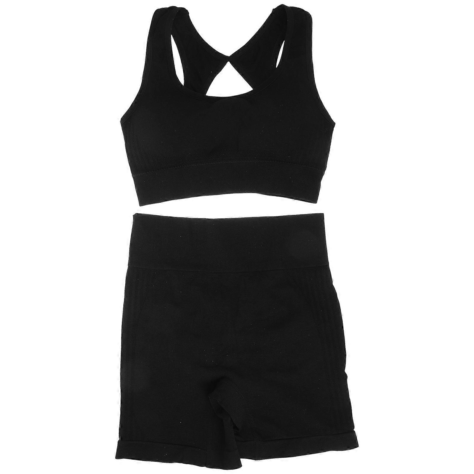 Black Nylon Workout Set for Women breathable and stretchy gym clothes yoga outfits size L XL