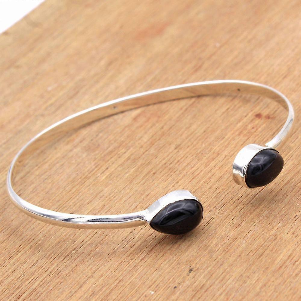 Black Onyx Handmade Bangle Bracelet 100% 925 Sterling Silver Fine Jewelry Unisex Bracelet