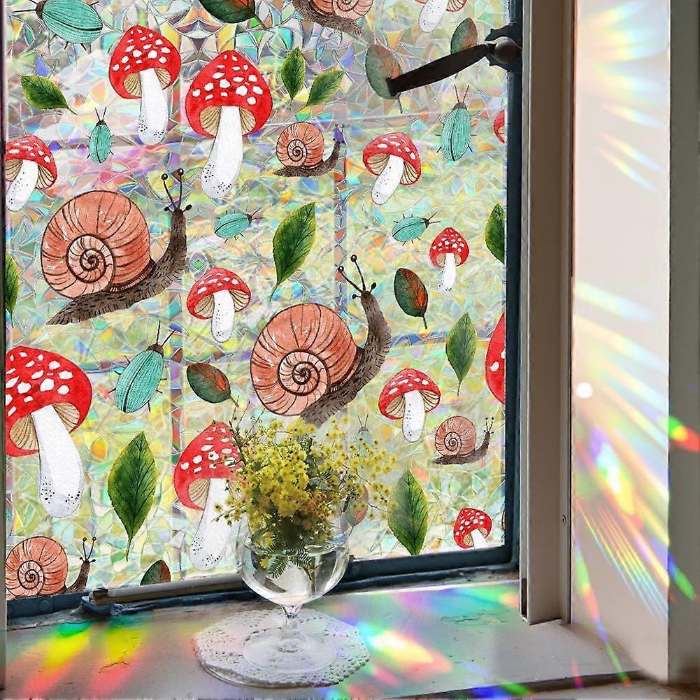 43x100cm Colorful Mushroom Rainbow Window Privacy Film Snail 3D Stained Window Glass Covering Decorative Window Cling Non-Adhesive Static UV Resistant