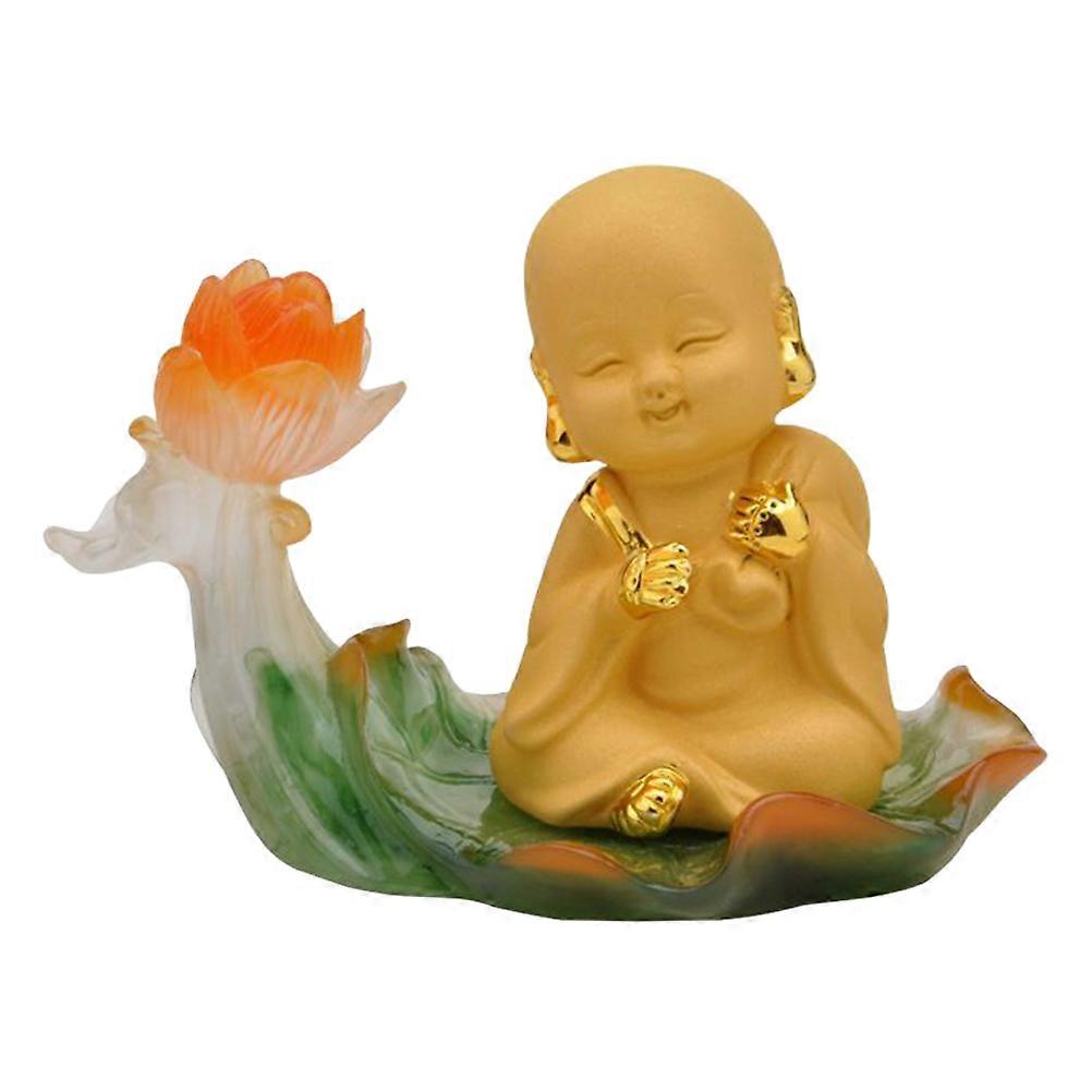 Funny Expression Lotus Leaf Base Ornament for Office Decoration and Living Room in Golden Resin 1Pack