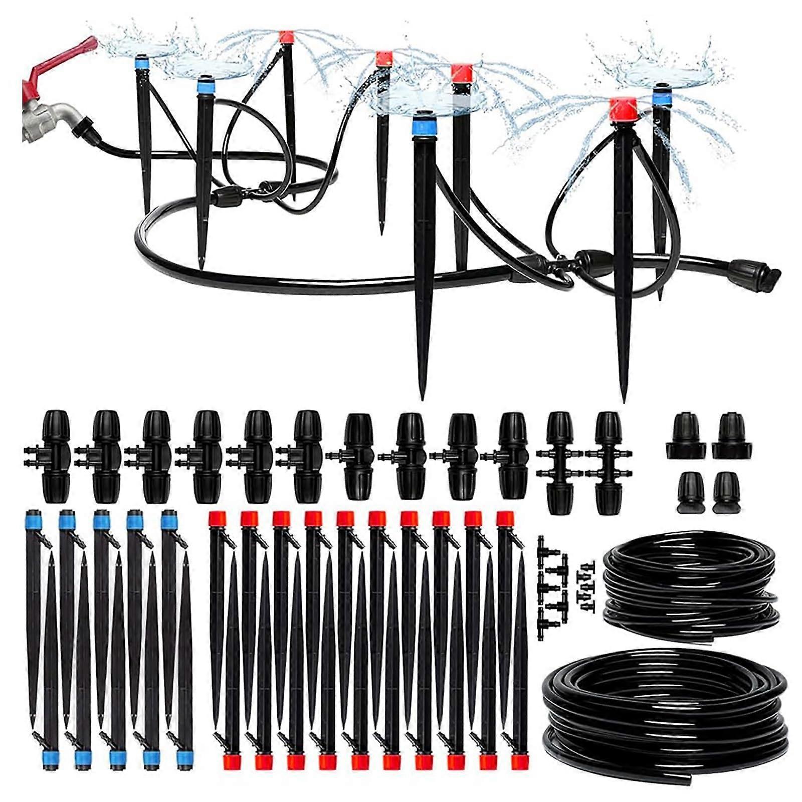 Drip Irrigation System for Garden, Automatic Adjustable Irrigation Kit with Drip Launcher, Tubes, and Barb Fittings for Raised Beds and Greenhouses