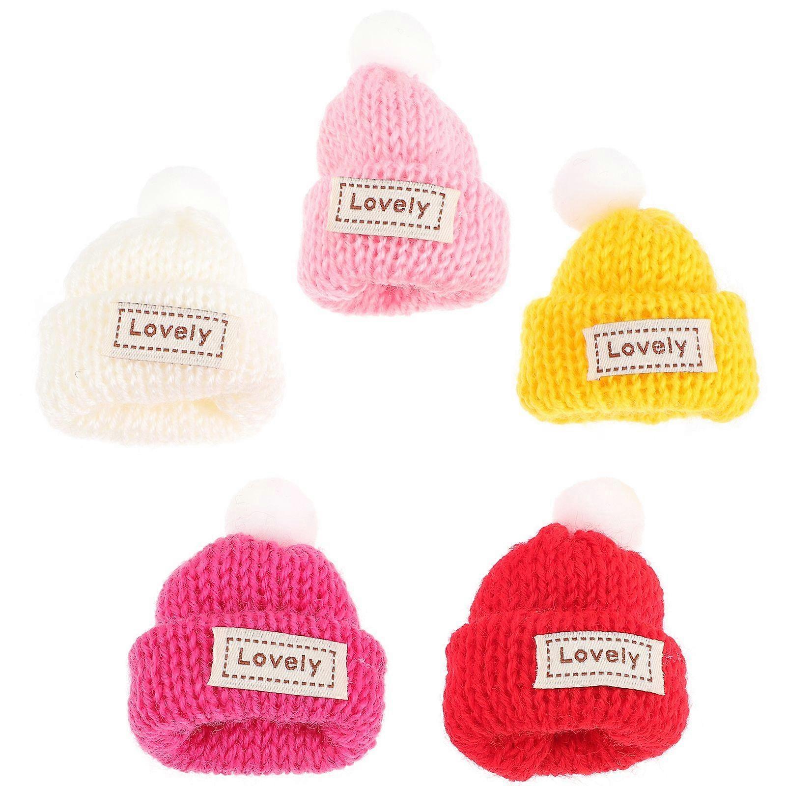 5pcs Mini Hats Mini Knitting Wool Yarn Hats Xmas Tree Ornaments DIY Craft Accessories