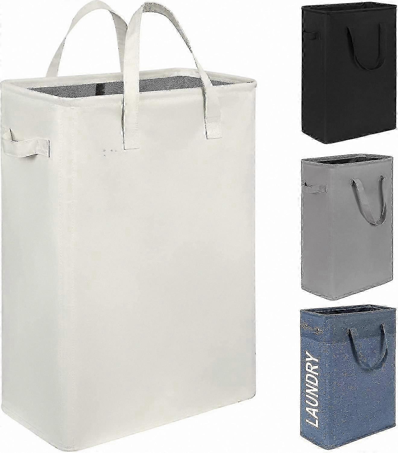 Slim Foldable Laundry Hamper with Handles, Portable Storage Bin for Clothes, 55cm, Beige