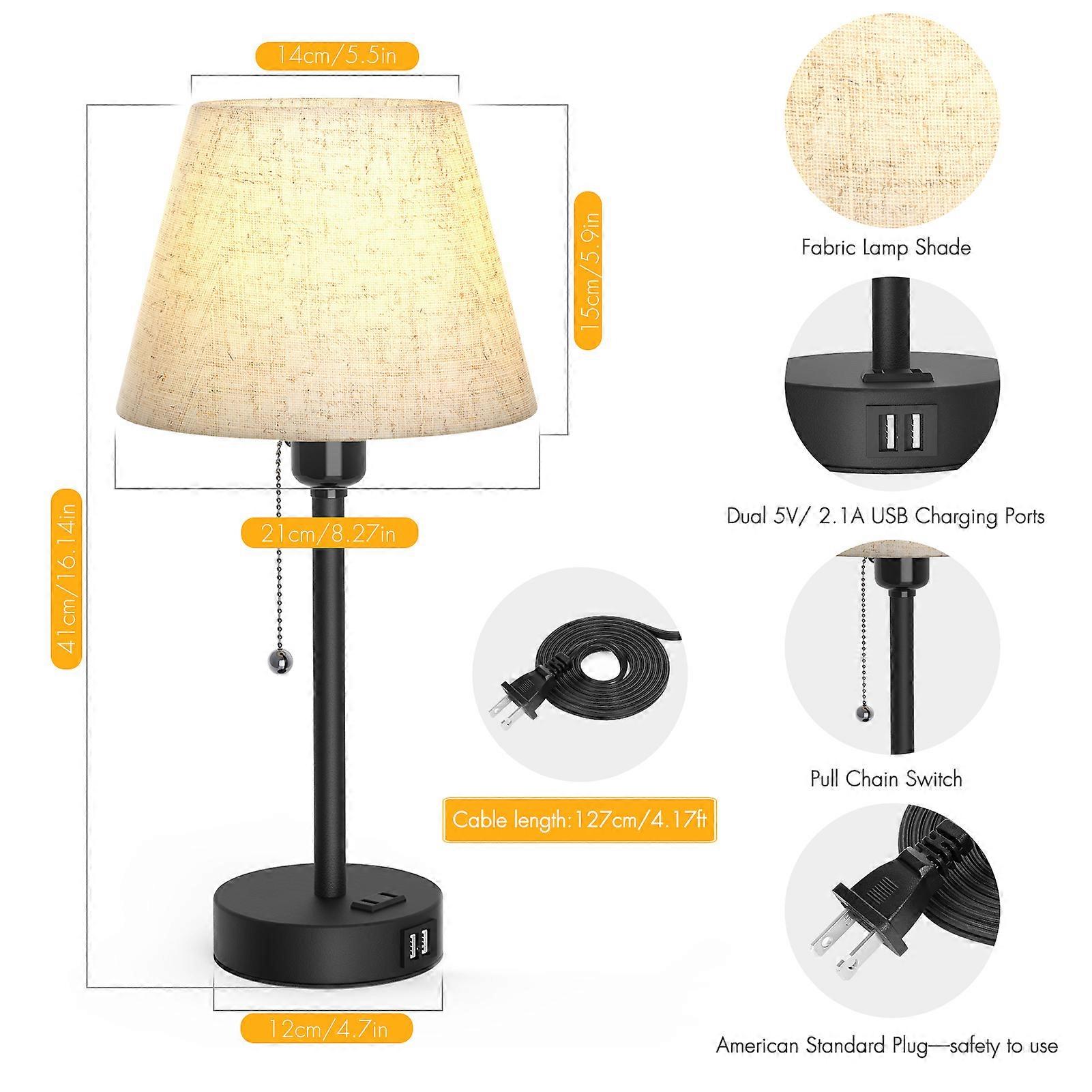 Neoglint Bedside Table Lamp Desk Light Nightstand Lamp Dual USB and Socket Pull Zipper Switch Design for Bedroom Dorm Living Room