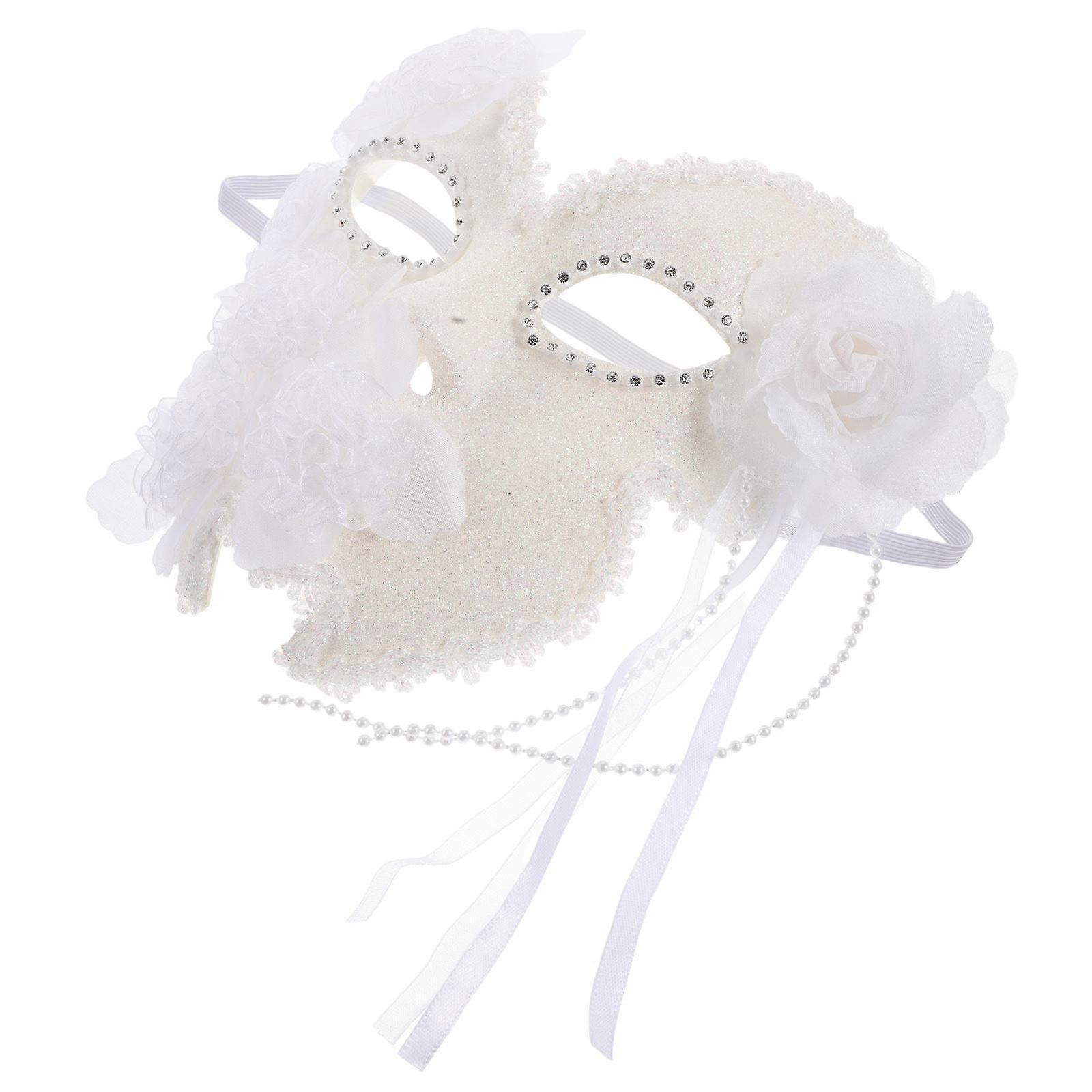 Elegant Full Face Masquerade Mask with Lace for Party in White Plastic Size One
