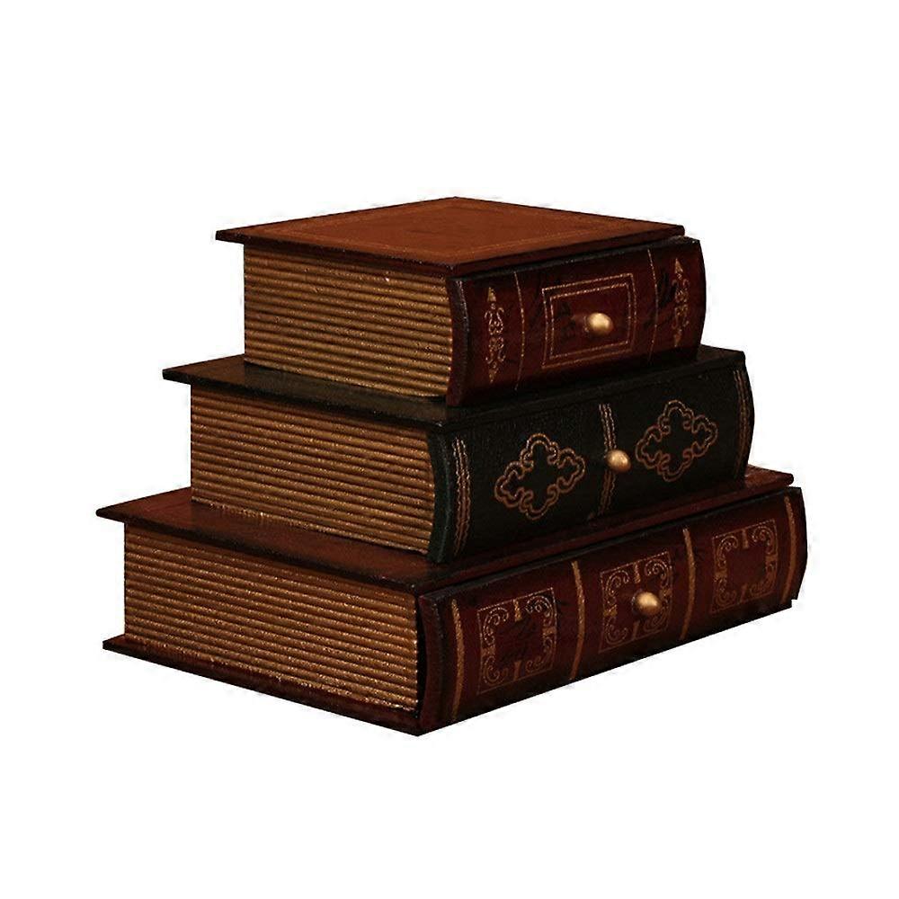 Vintage Retro Wooden Chest Trunk Set 3pcs Brown Decorative Storage Box for Treasures and Dressing Essentials Brown As picture Ref: 8756