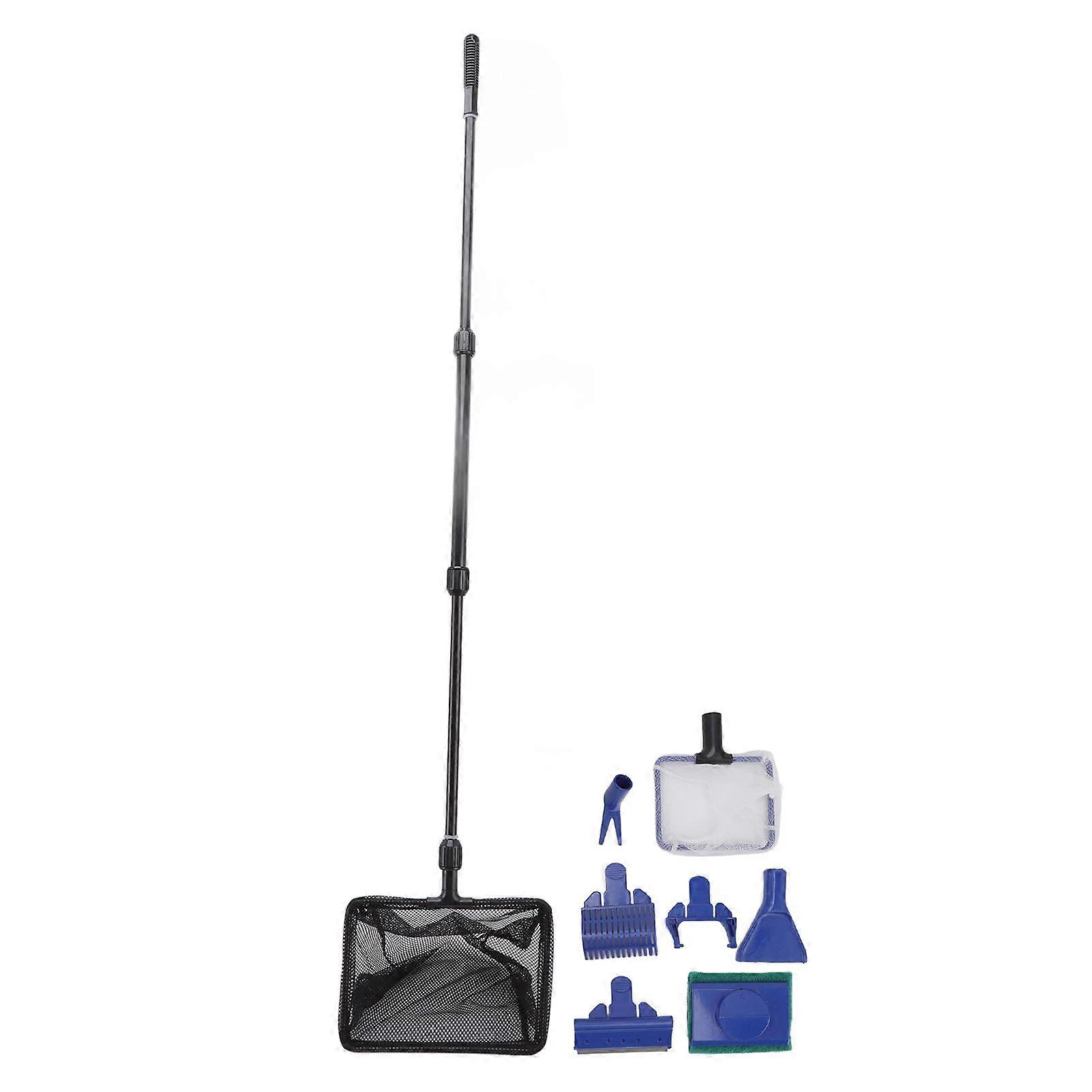 Fish Tank Cleaning Tools Aquarium Clean Kit Includes Cleaning Brush Telescopic Rods Algae Scraper Fishing Net Sand Rake