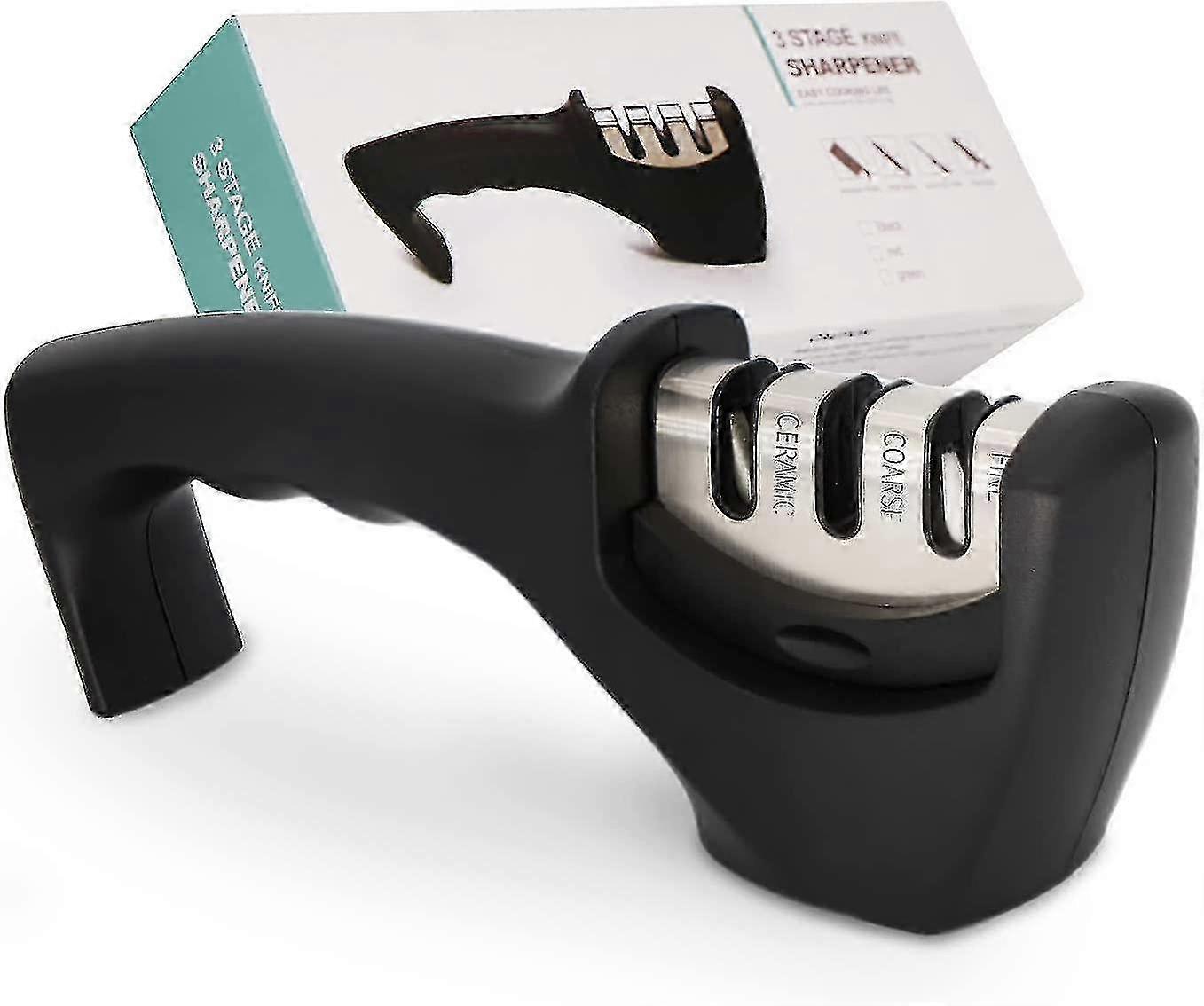 3-Stage Kitchen Knife Sharpener with Anti-Slip Mat, Quick Sharpening