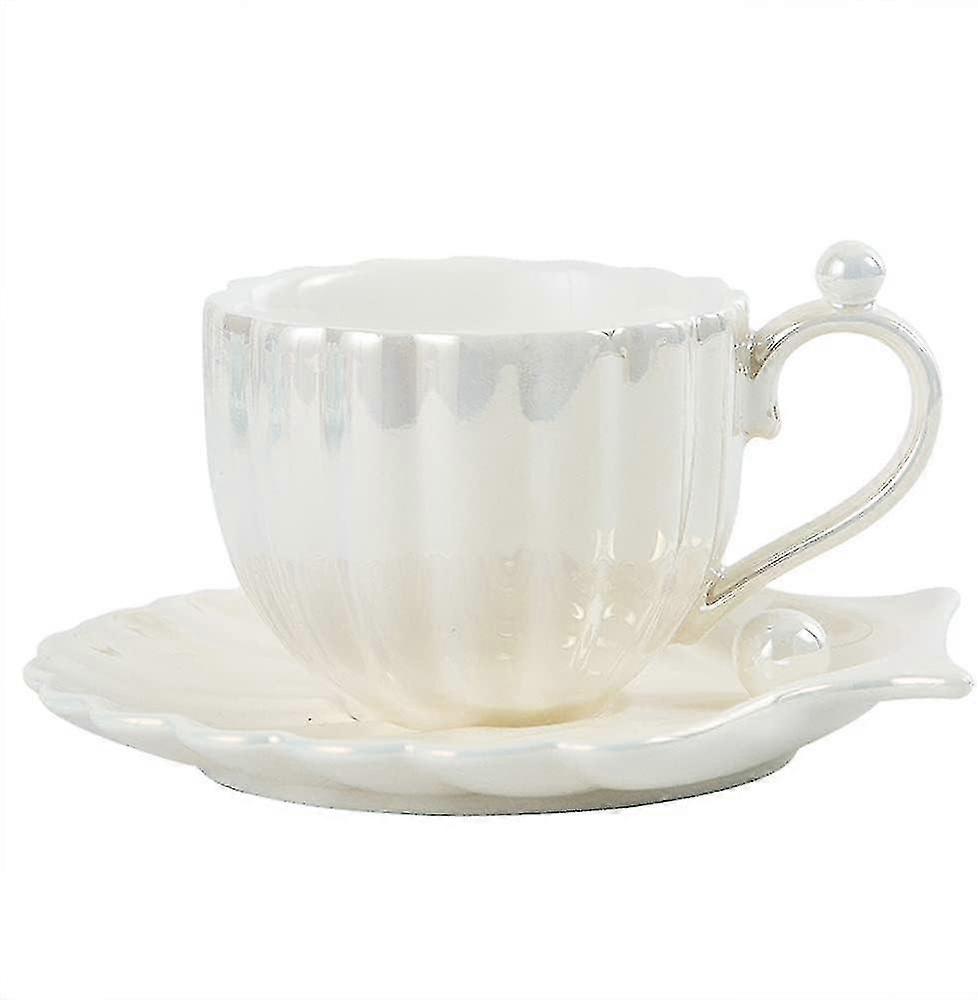 Pearl porcelain coffee cup and saucer set, 240ml, with pearl embellishments for non-slip stability