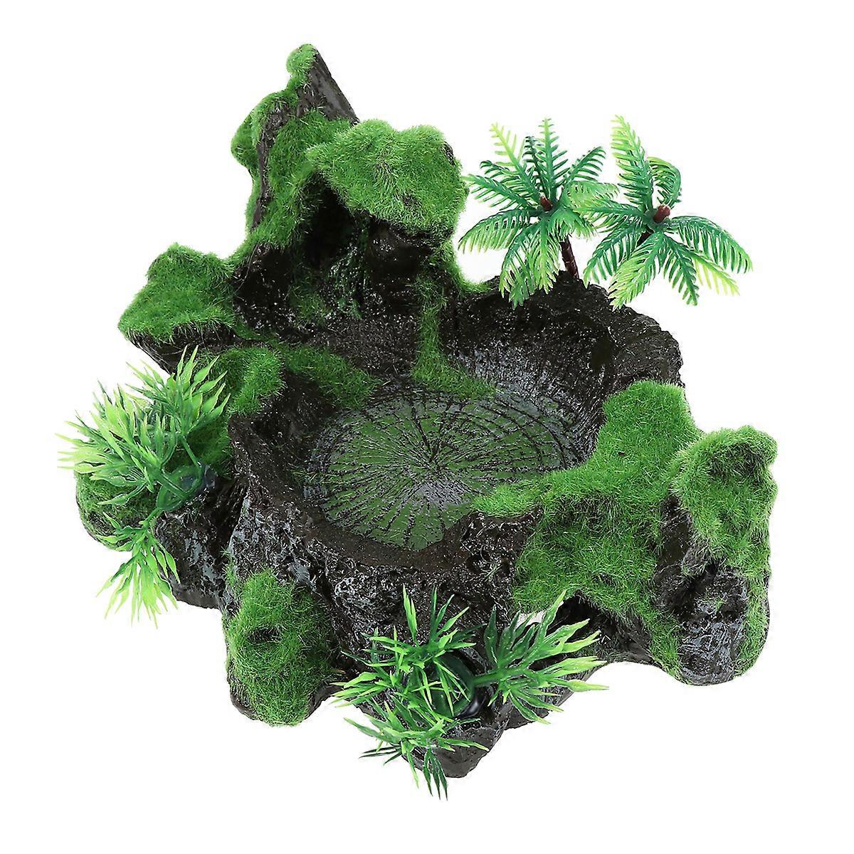 Lizard Feeding Plate Resin Aquarium Tree Decoration with Green Bowl