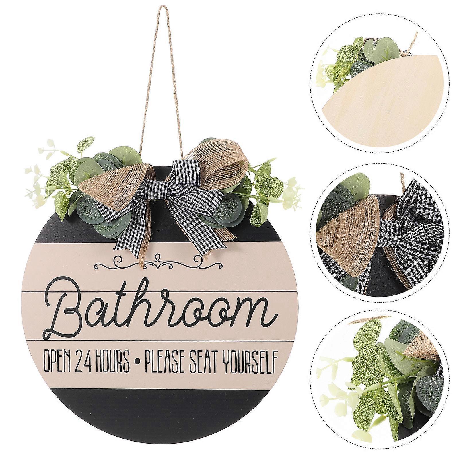 Bathroom Decorative Signage Wooden Plaque for Home 4Pcs Rustic Style Hanging