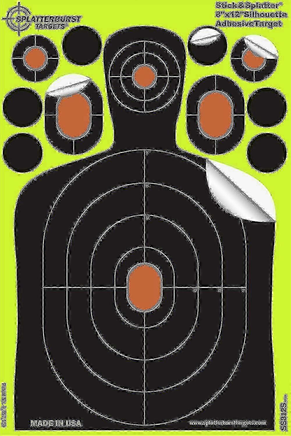Cibles Splatterburst - 8 x 12 pouces Stick & Splatter Mini Silhouette - Cibles de tir auto-adhésives - Pistolet - Fusil - Pistolet - Airsoft