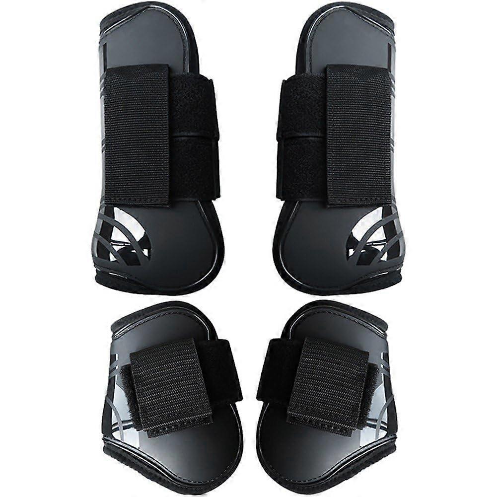 Horse Tendon Boots - Black PU Shell Leg Protectors for Jumping and Riding, Fetlock Support, Size Medium