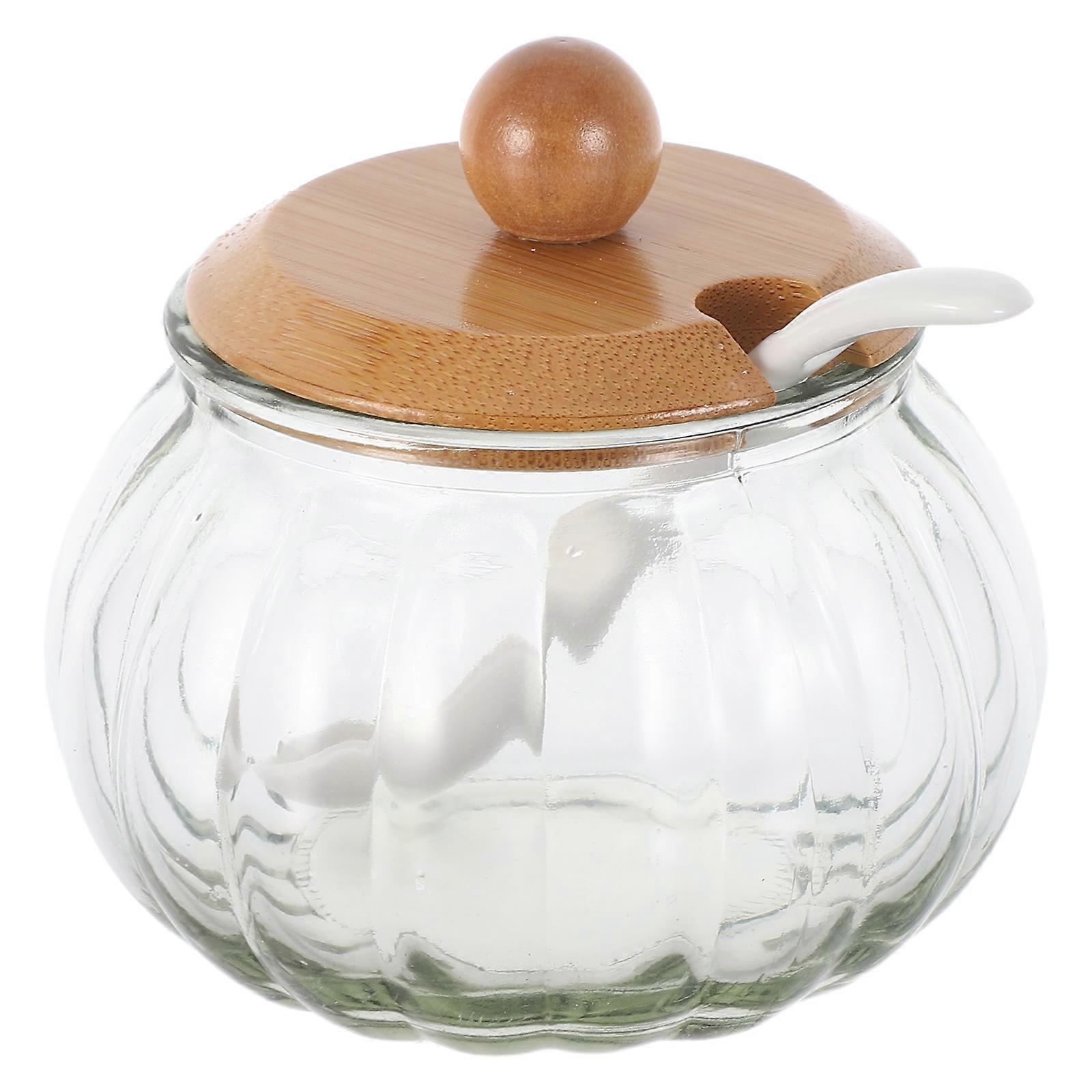 2Sets Glass Sugar Jar Dispenser for Home Use with Spoon Transparent