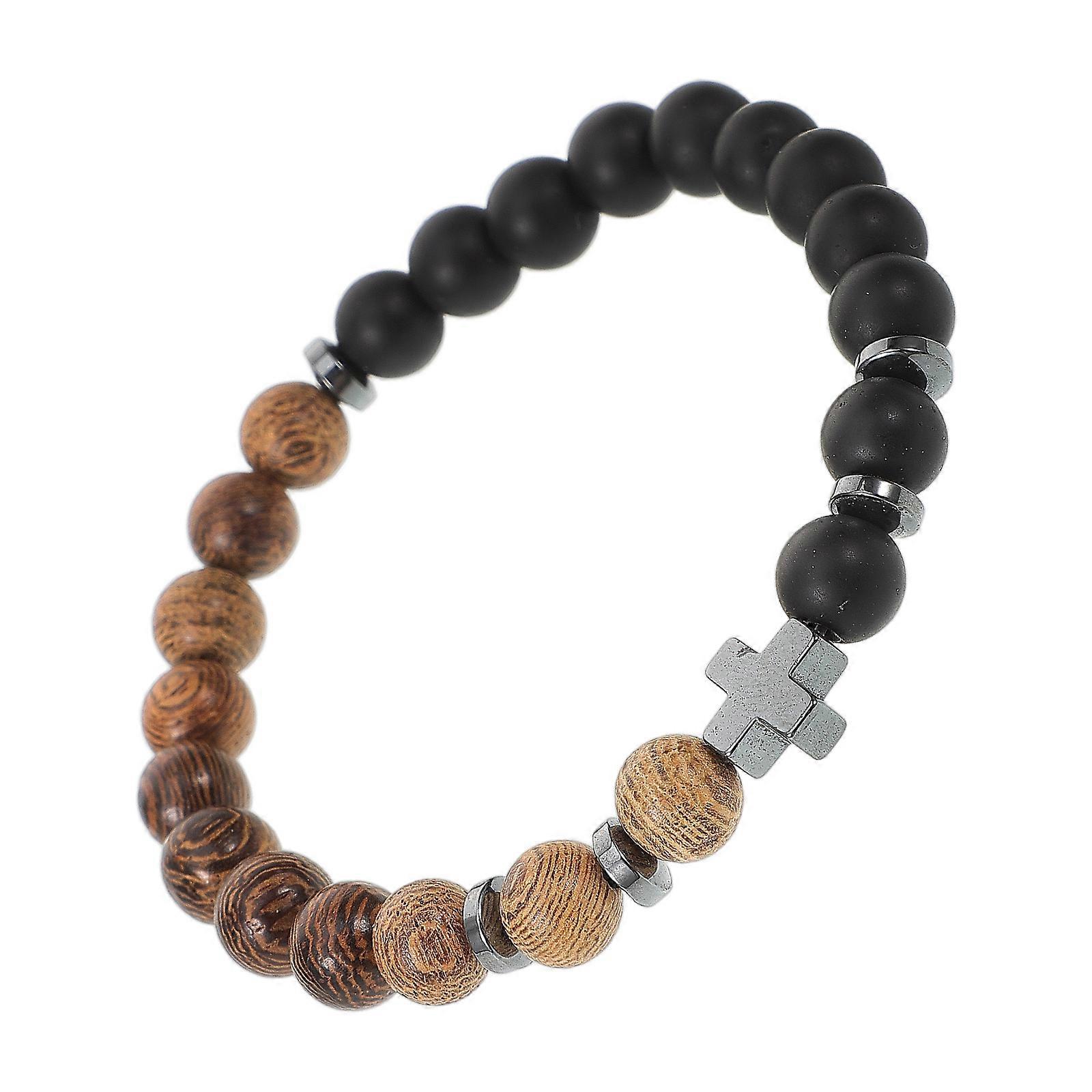 Cross Beads Wrist Chain Men Rosary Bracelet for Decoration 2Pcs Set