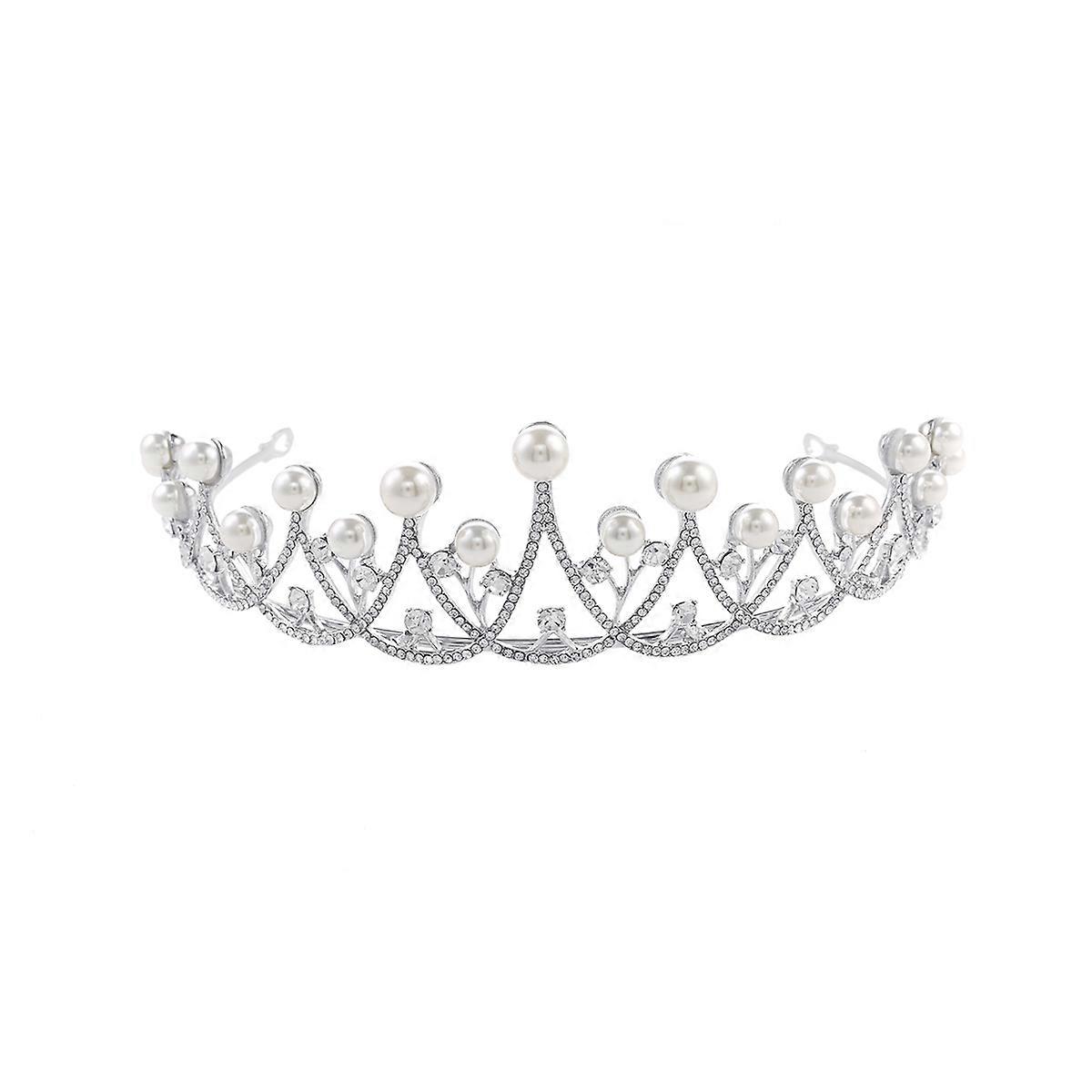 Bridal Crystal Tiara Crowns for Pageant Occasion with Pearl Silver