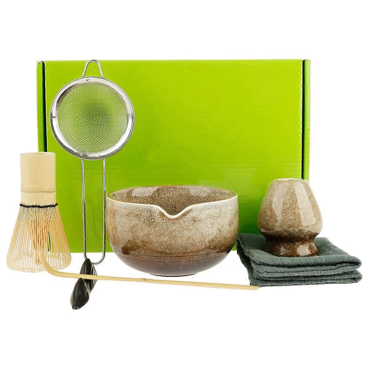 7PCS Matcha Whisk Set for Tea Lover Ceramic Matcha Kit Set Includes Bowl Whisk Scoop Sifter for Home Camping Art of Tea