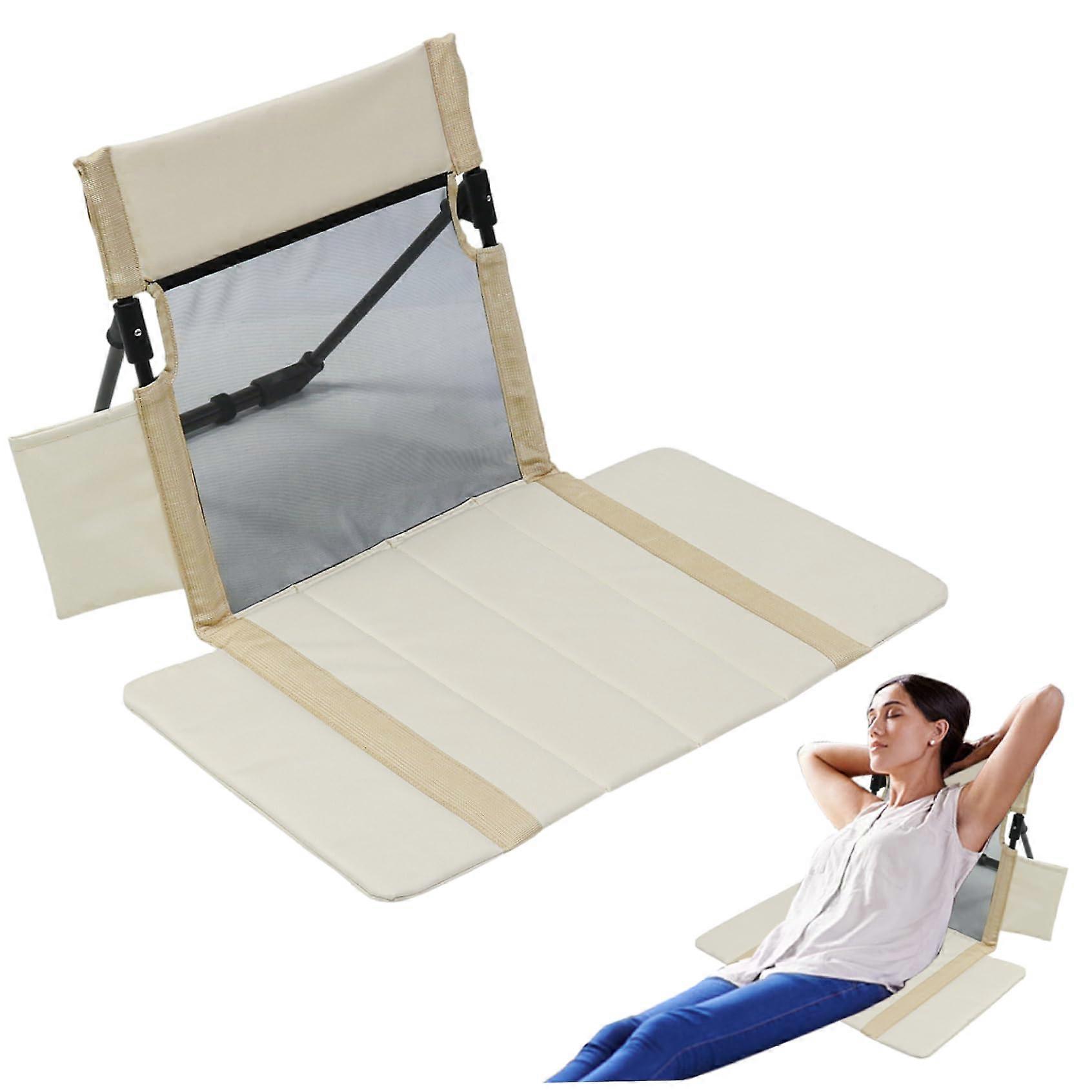 Beach Lounge Chair Folding Lounger With Backrest Lightweight Camping Chair Stable Support For Fishing Hiking Beige