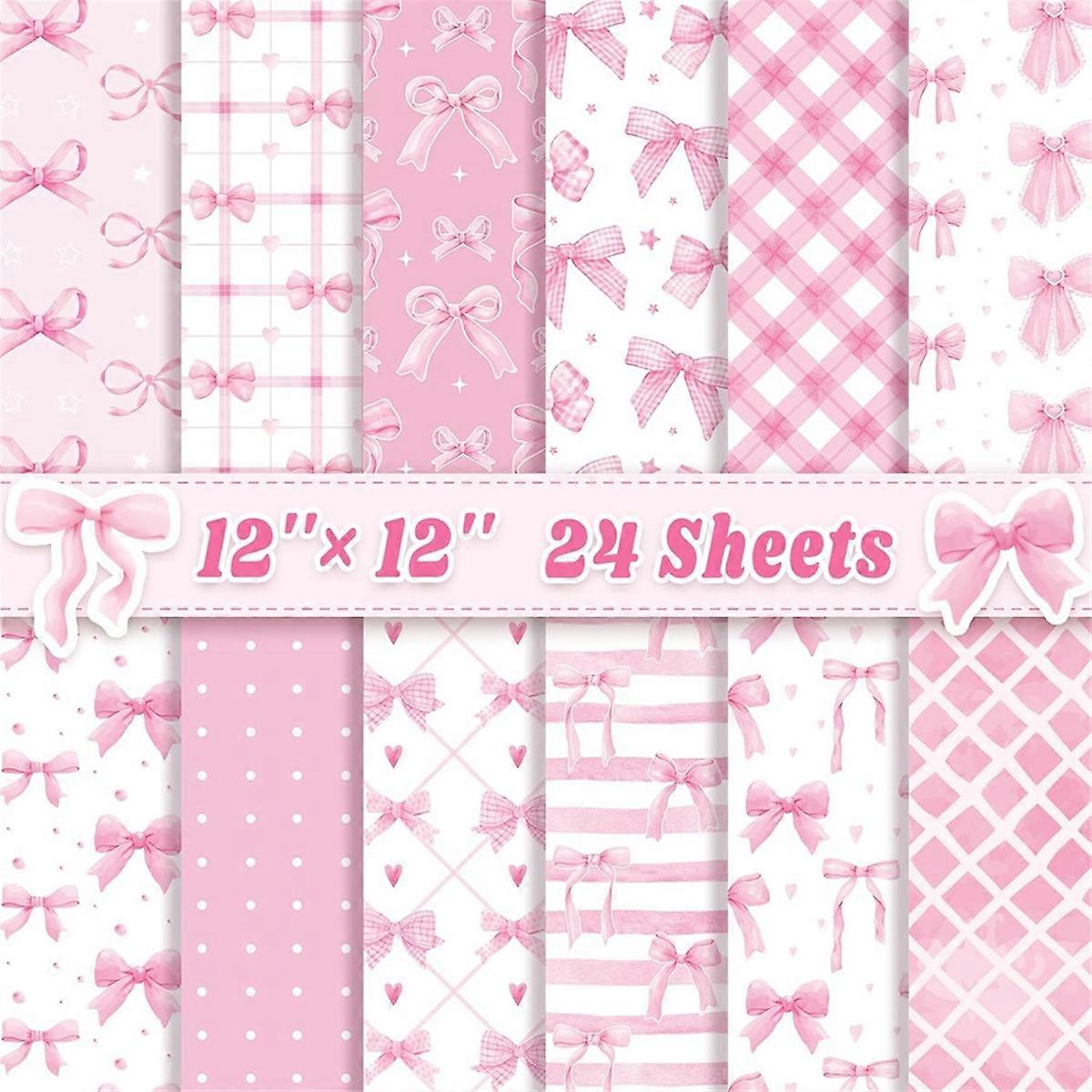 24 Sheets Scrapbook Paper 12inch X 12inch Double-Sided Bows Pattern Paper Decorative Decoupage Cardstock Bow