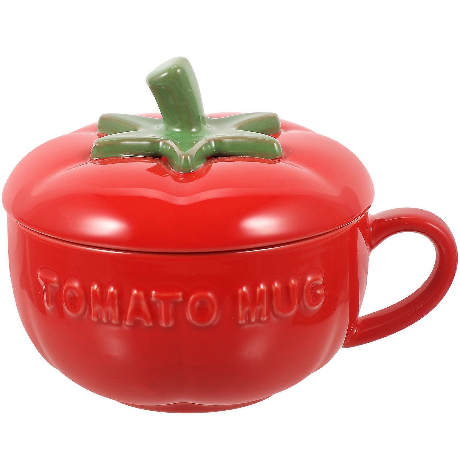 Red Ceramic Covered Mug Multi-Use Drink Container 3Pcs for Home