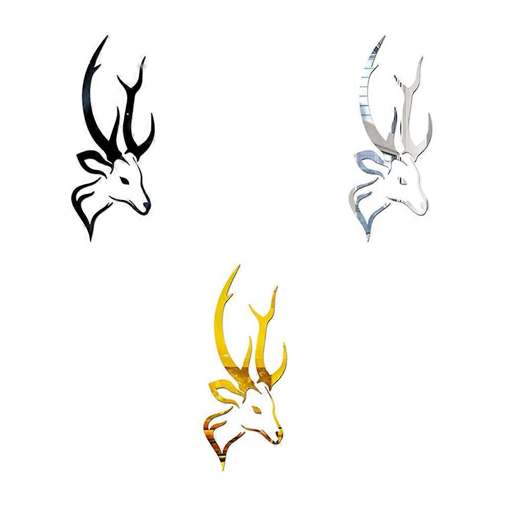 Deer Head DIY Mirror Wall Sticker for Home Decor Silver