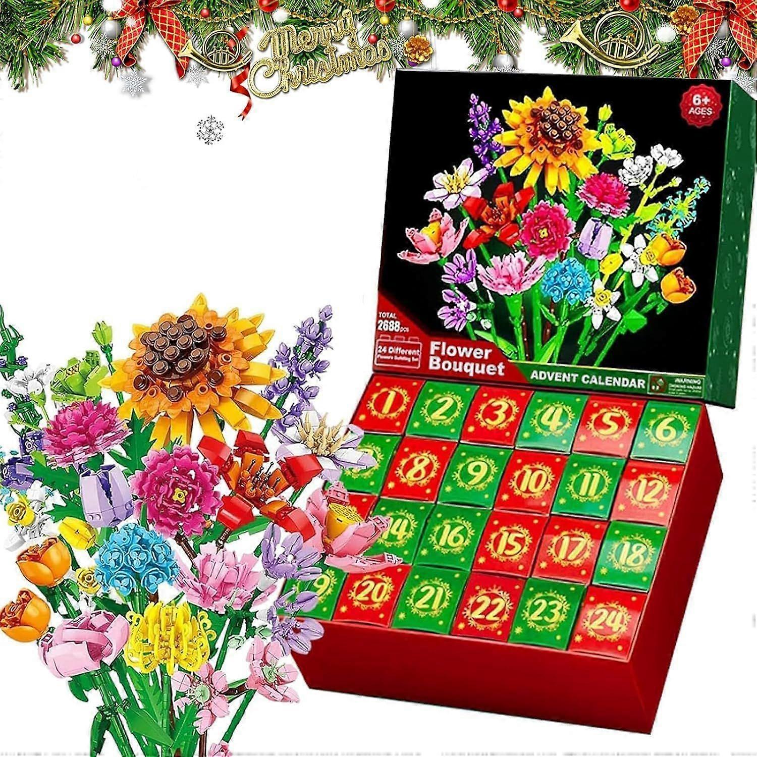 2025 Advent calendar Flower Bouquet Building Blocks Christmas Advent Calendar , Christmas 24 Days Sunflower Bouquet Surprise Box Sunflower