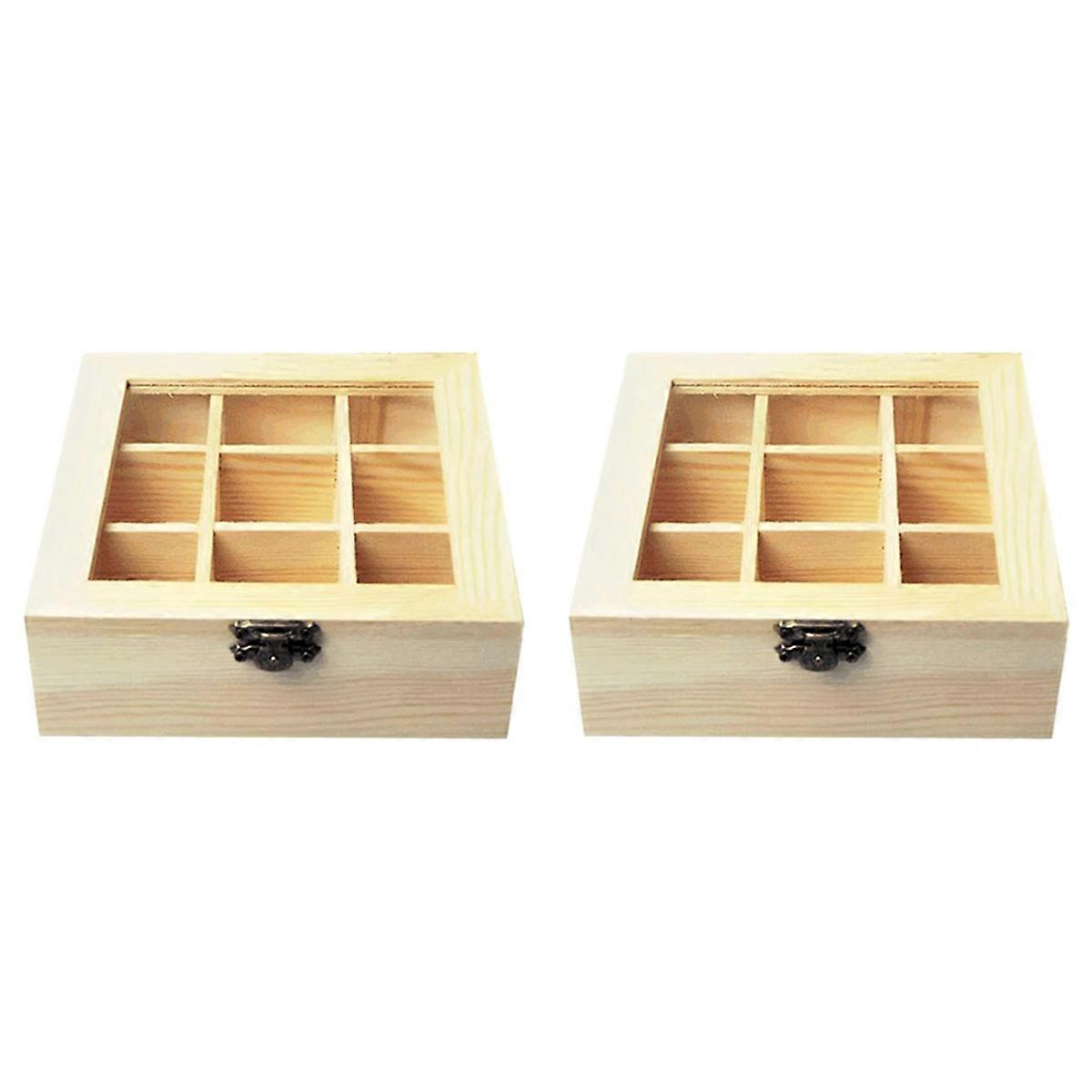 Tea storage box with 9 compartments, transparent glass top