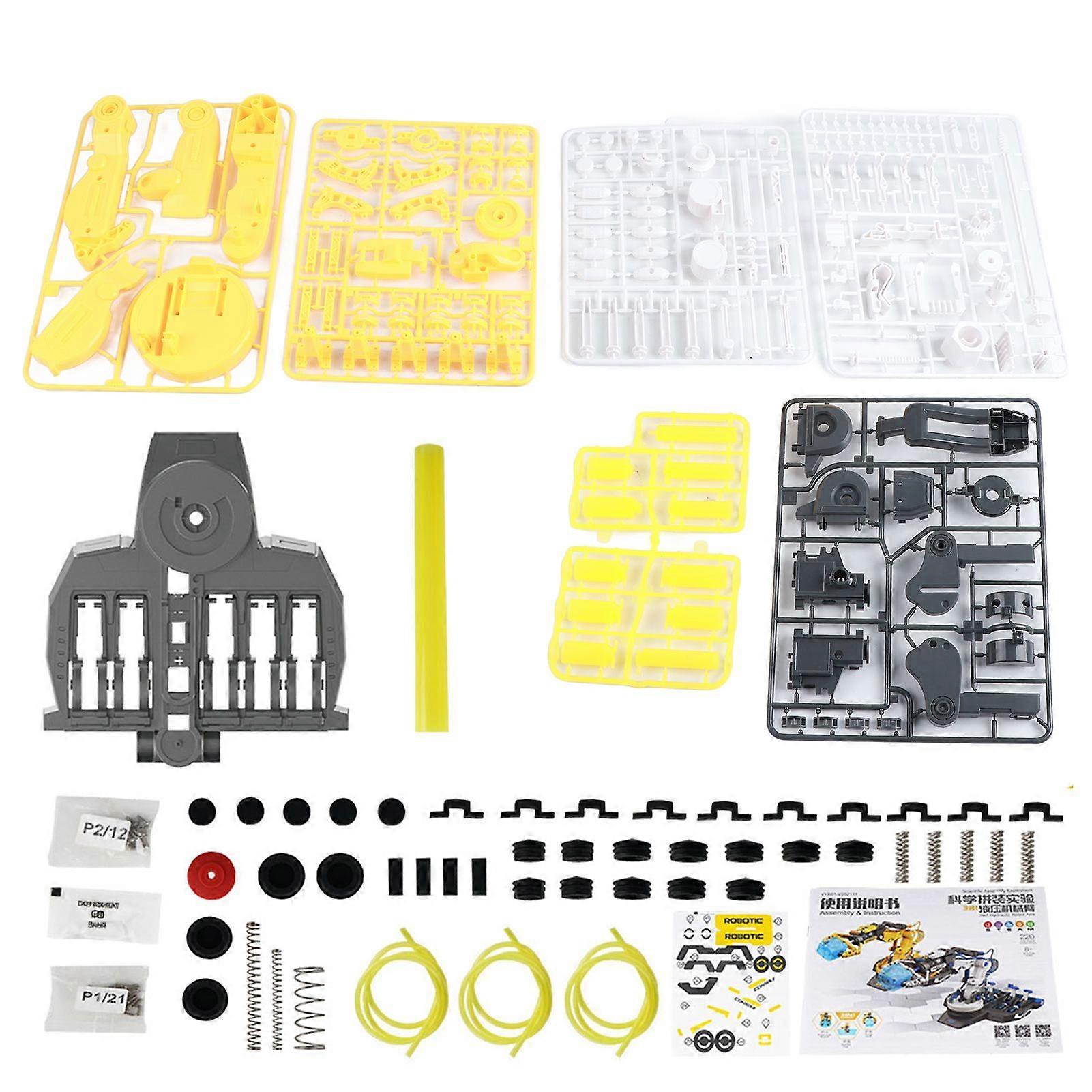 DIY Assembly Hydraulic Robot Arm Kit Children Hydraulic Mechanical Arm Toy Scientific Experiment Yellow