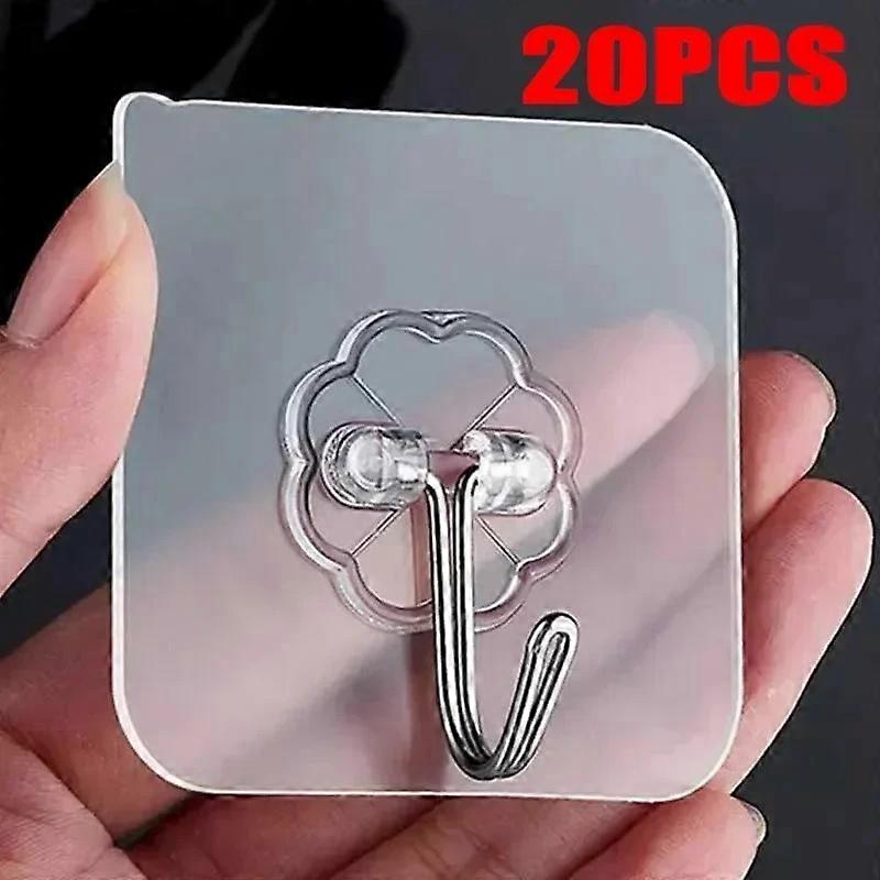 10/20/30Pcs Non Punching Transparent Hook Multifunctional Household Wall Scratch Free Adhesive Hook With Strong Adhesive Patch