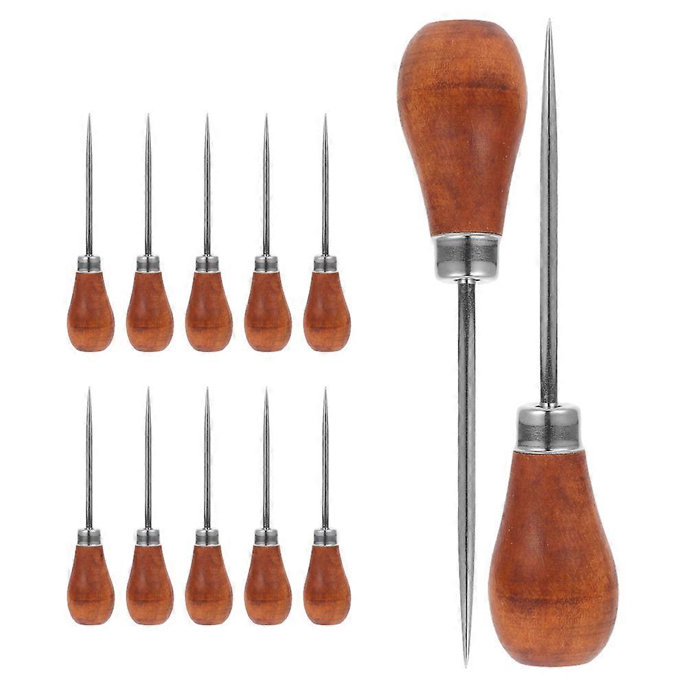 Wooden Handle Awl Tool For Book Binding Projects And Weaving Ergonomic Design Gourd Shape Sewing Awl 12Pcs