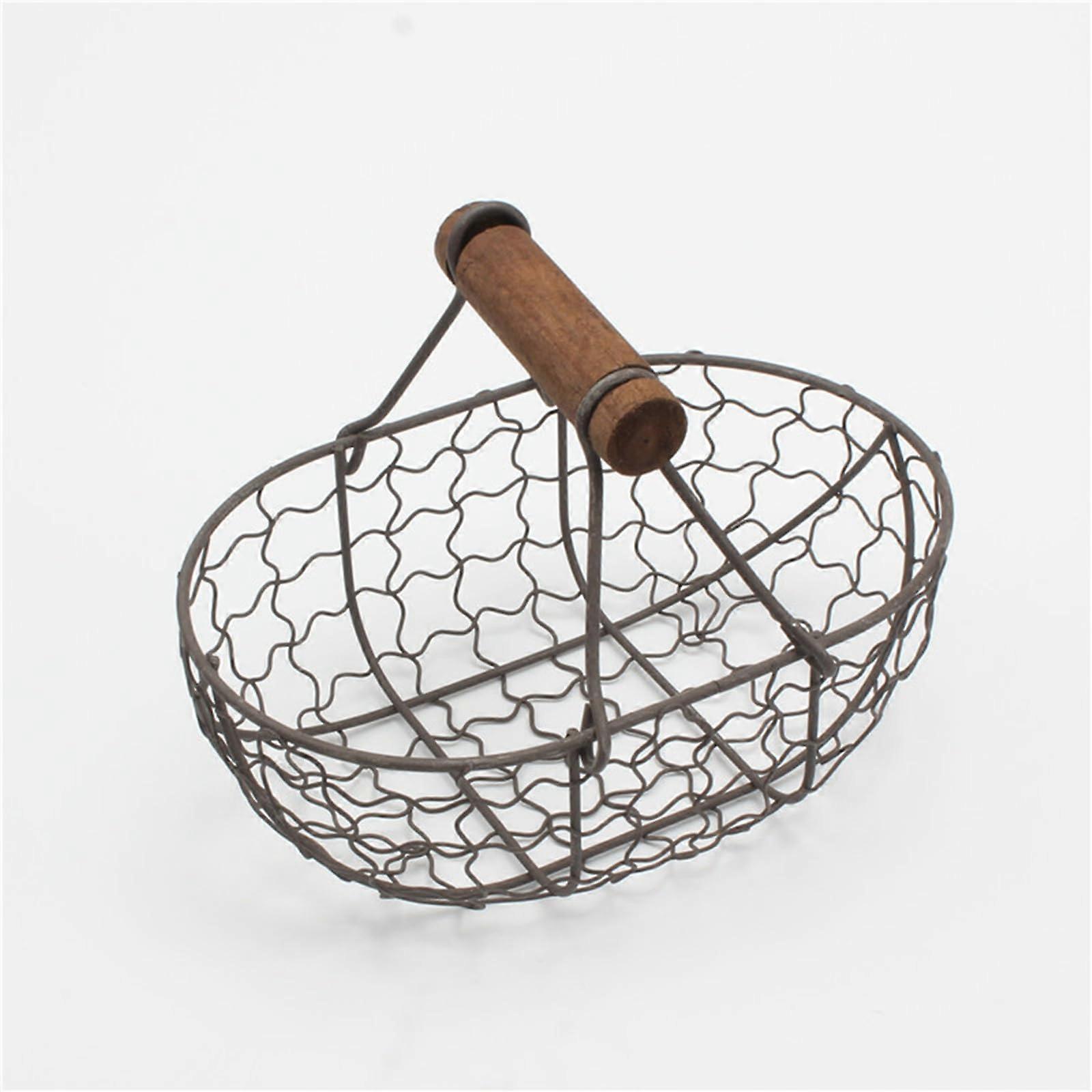 Chicken Egg Basket Chicken Shaped Wire Egg Storage Basket Holder Rack With Wood Handle Holds 12 Eggs Vintage Style Black