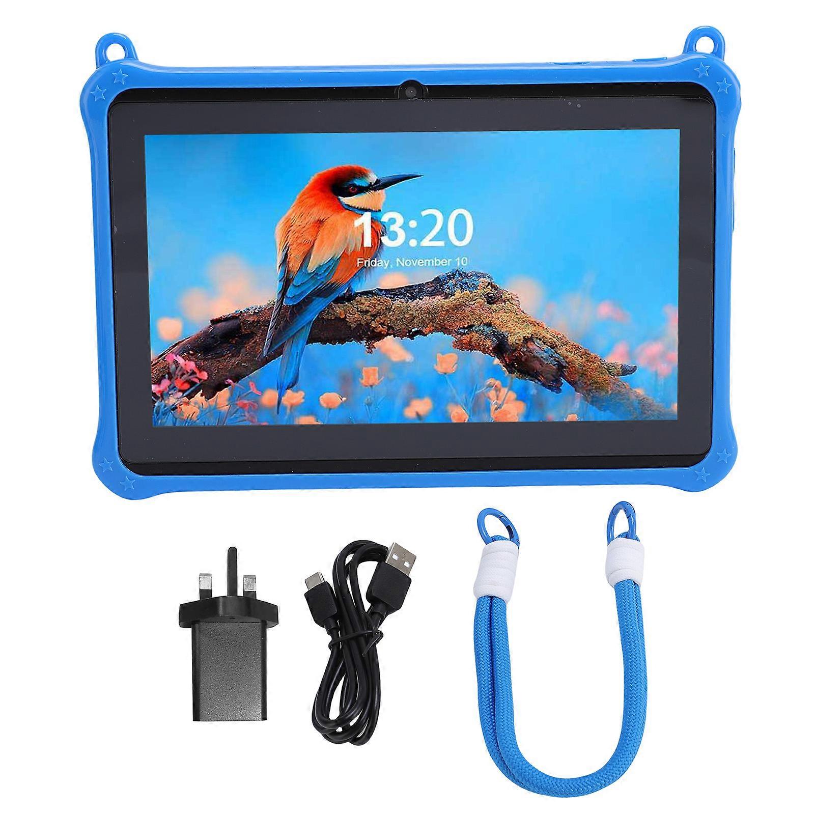 7 Inch Kids Tablet with Silicone Case 32GB Android 13 Double Camera Educational Apps UK Plug Blue