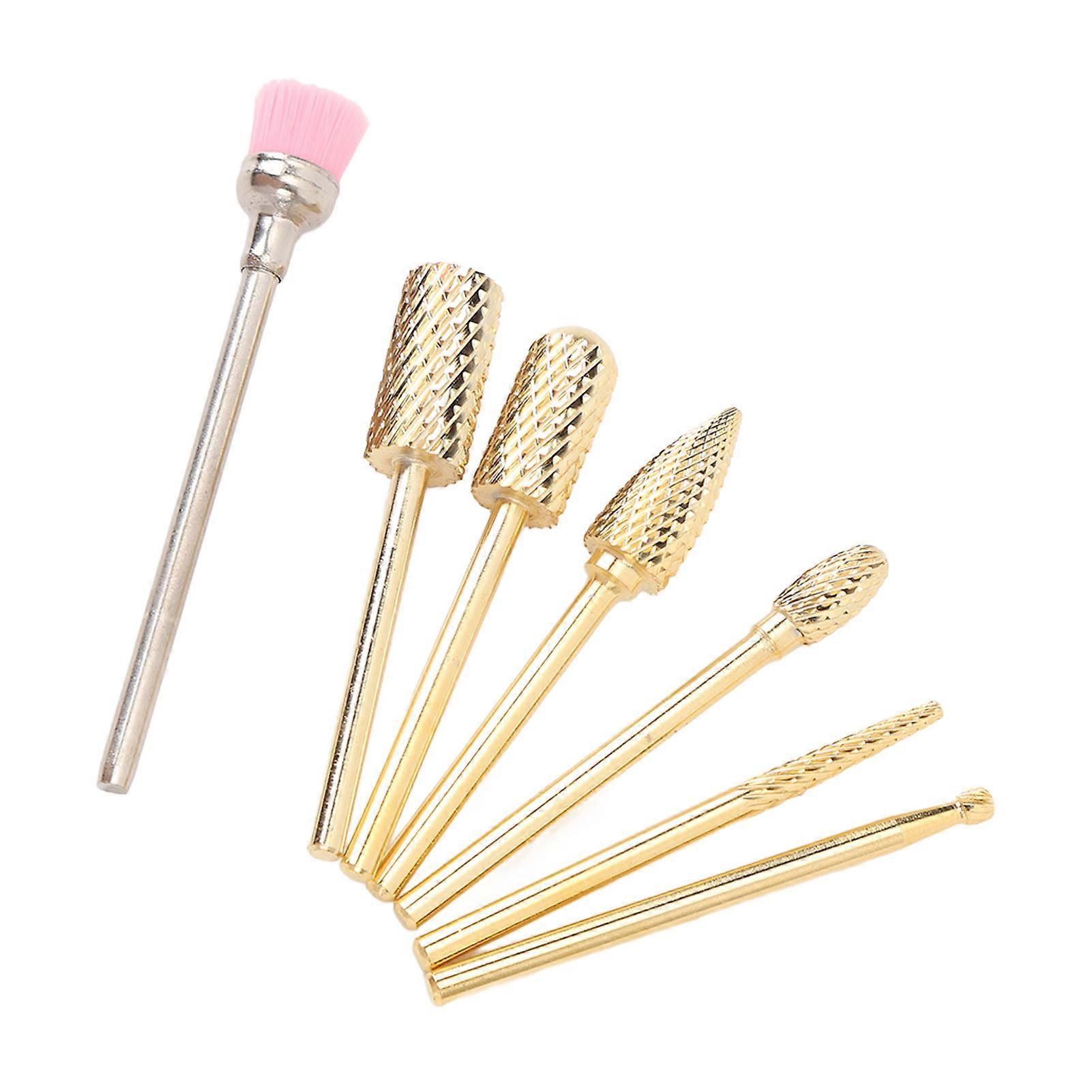 7pcs Nail Drill Bits Set Tungsten Carbide Drill Bits with Cleaning Brush Bit Manicure Grinding Head 