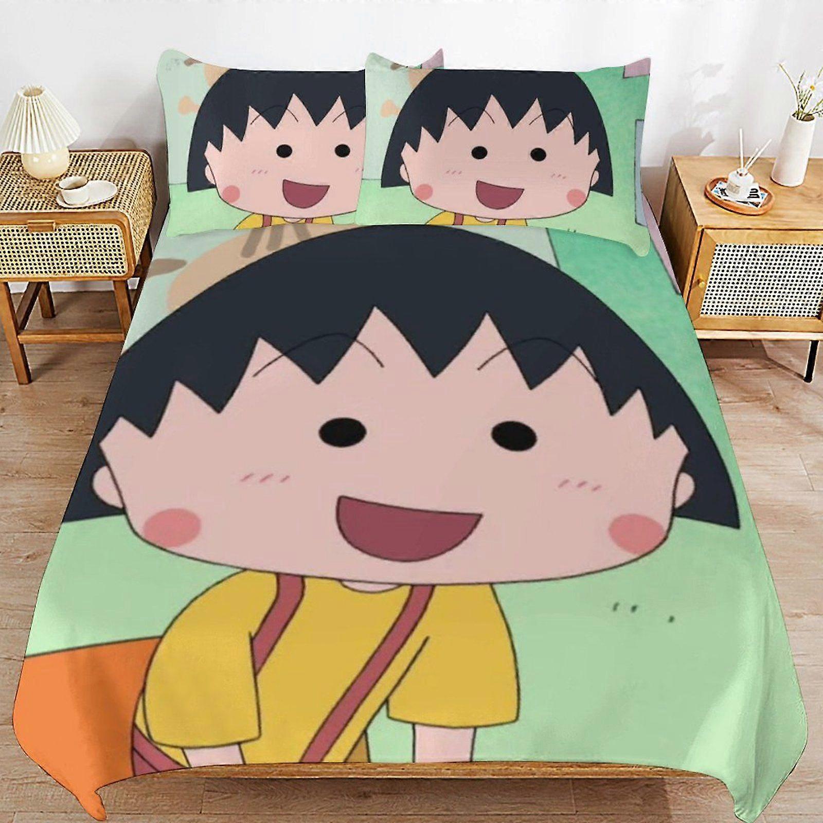 s527 Chibi Maruko-chan Breathable Layer Comfortable Feel Soft Durable Fabric Bedding Duvet Cover Sets with Secure Closure v527
