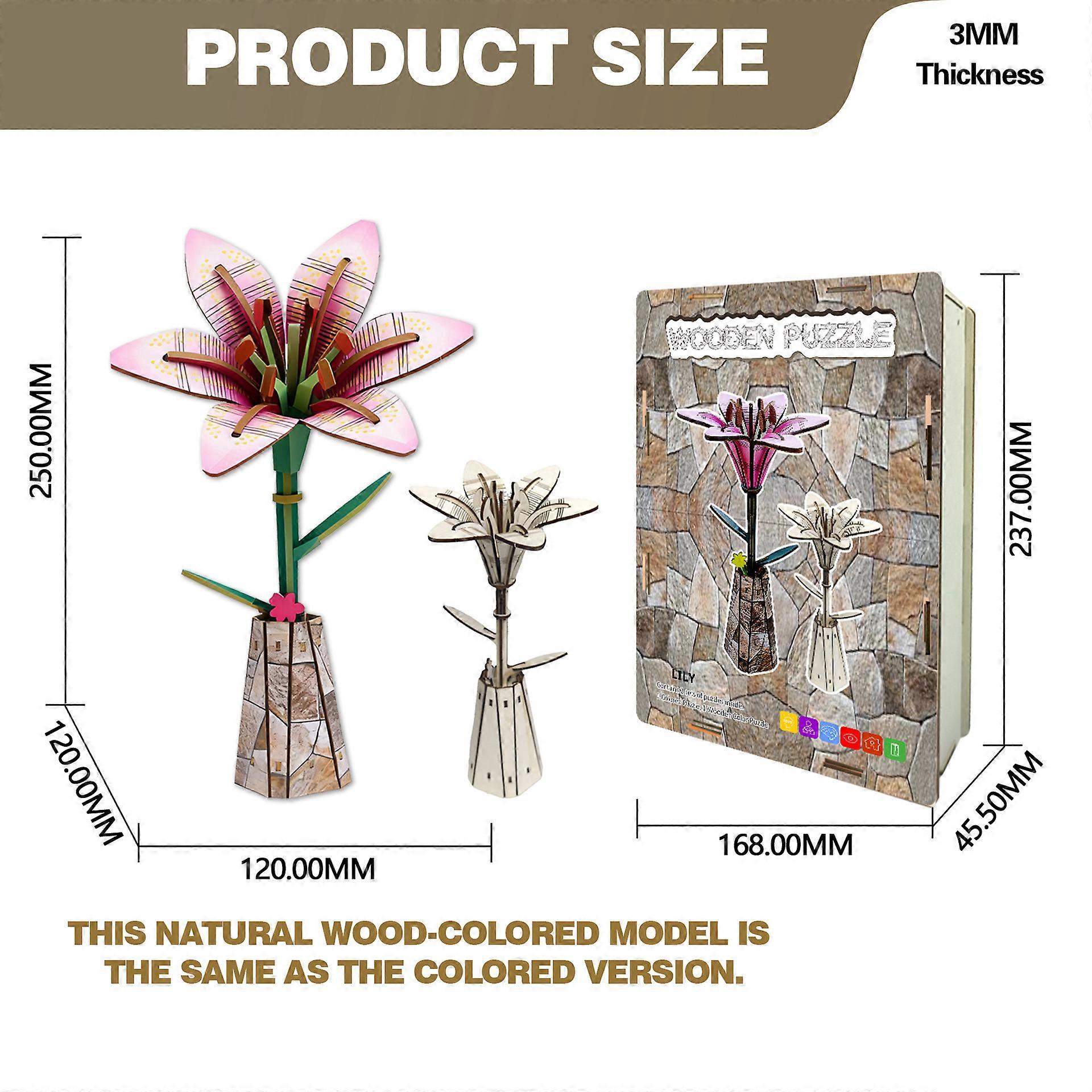 DIY Coloring 3D Wooden Lily Puzzle Toy 2-in-1 Set: UV Printing + DIY Coloring