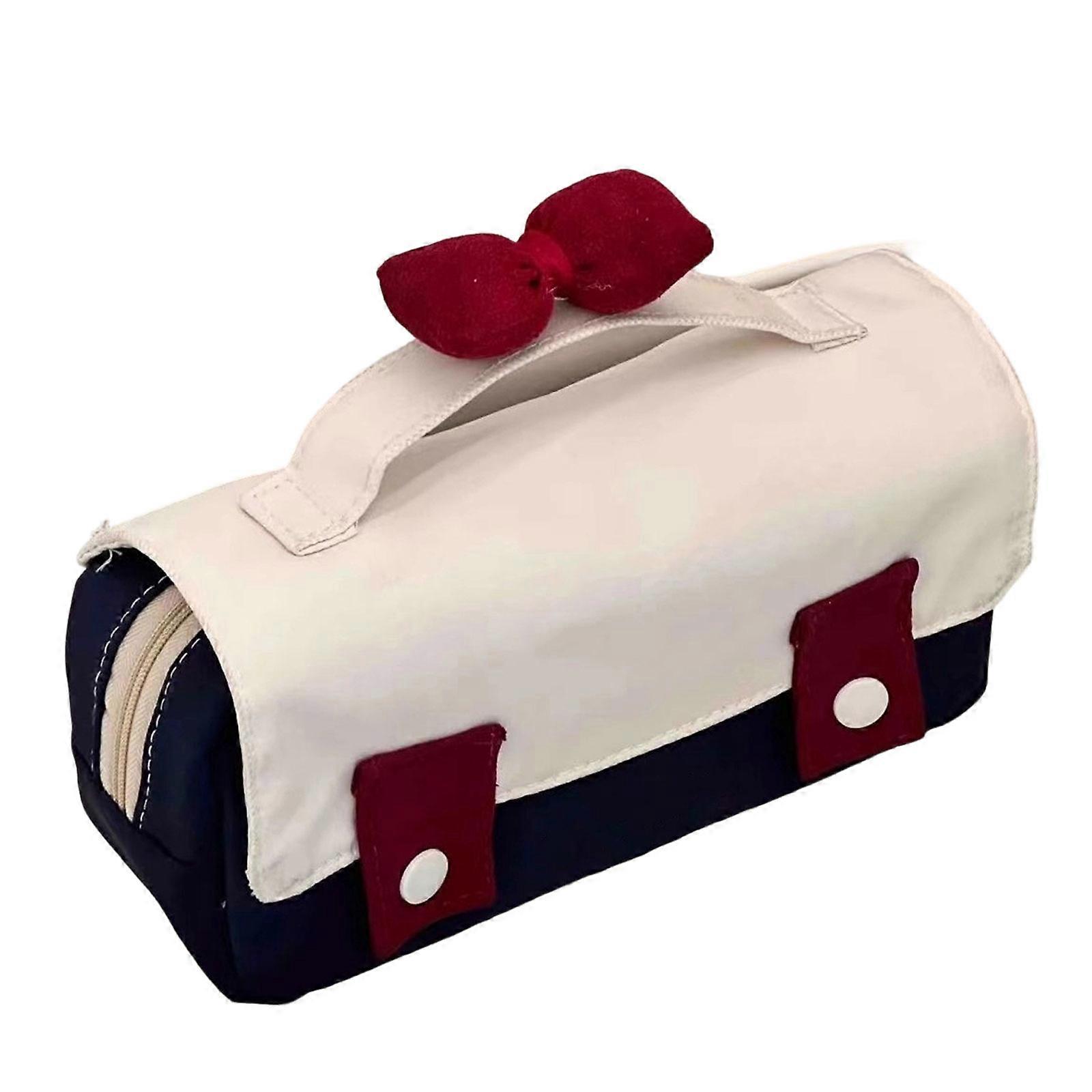 Multiple Layer Design Stationeries Organizers Bag For Students Pen Erasers and Note, Lightweight Fabric Pencil Pouches  Navy