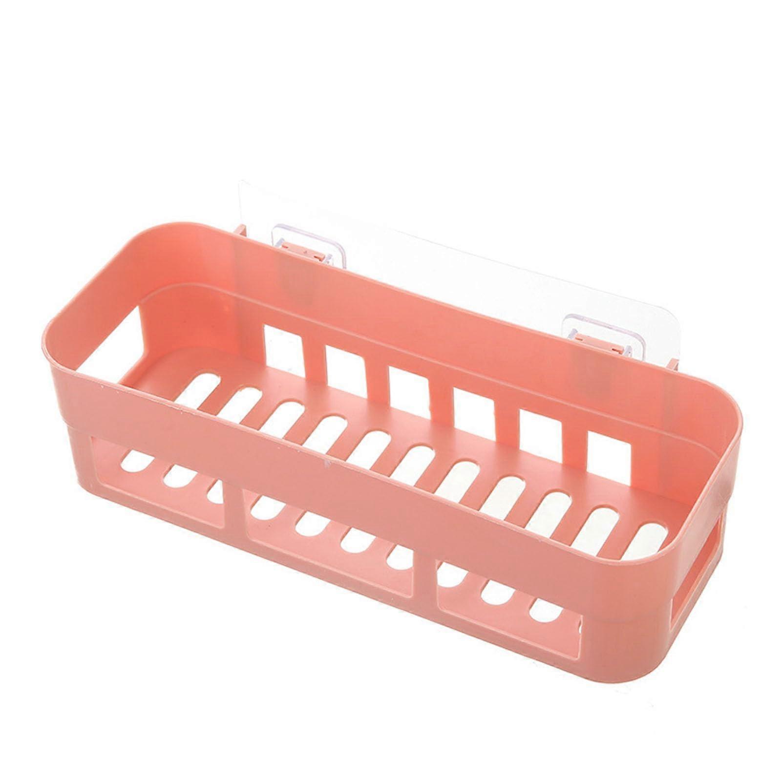 Plastic Wall Mounted Basket Shelf Adhesive Bathroom Shelf SpaceSaving Shower Rack For Toiletries And Shampoo Bottles